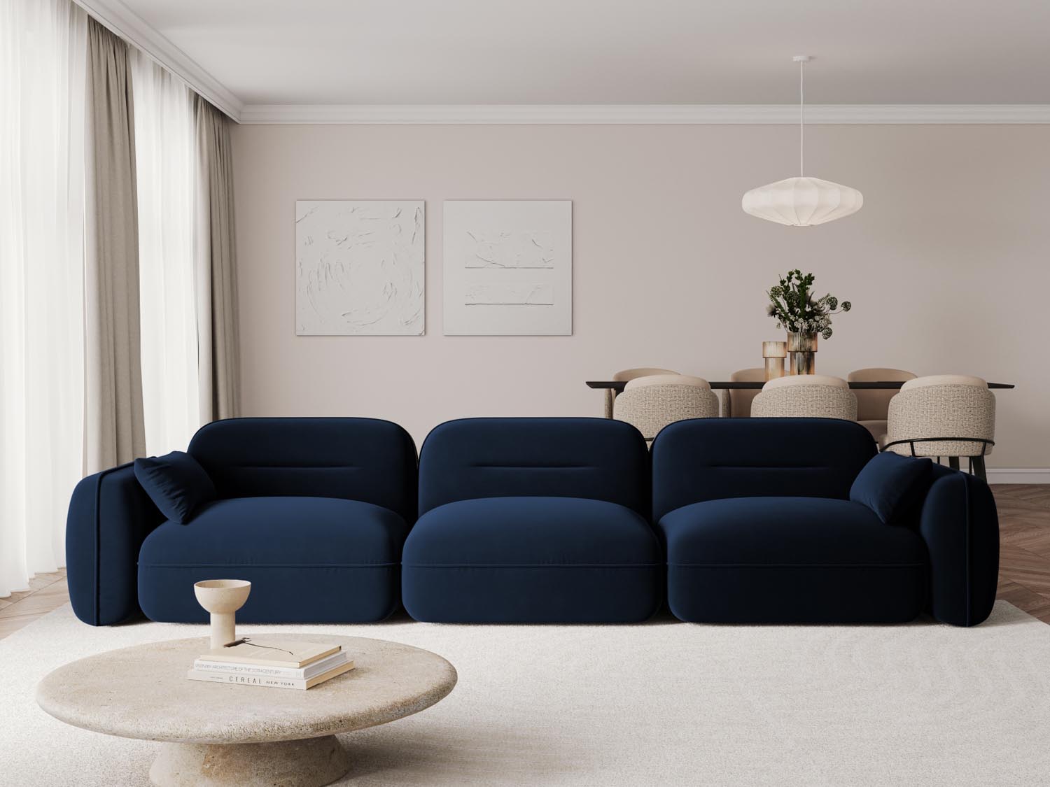 Elegantes Sydney Velour Modular Sofa in Royal Blue, ideal für stilvolle Wohnräume. Komfort und modernes Design vereint.