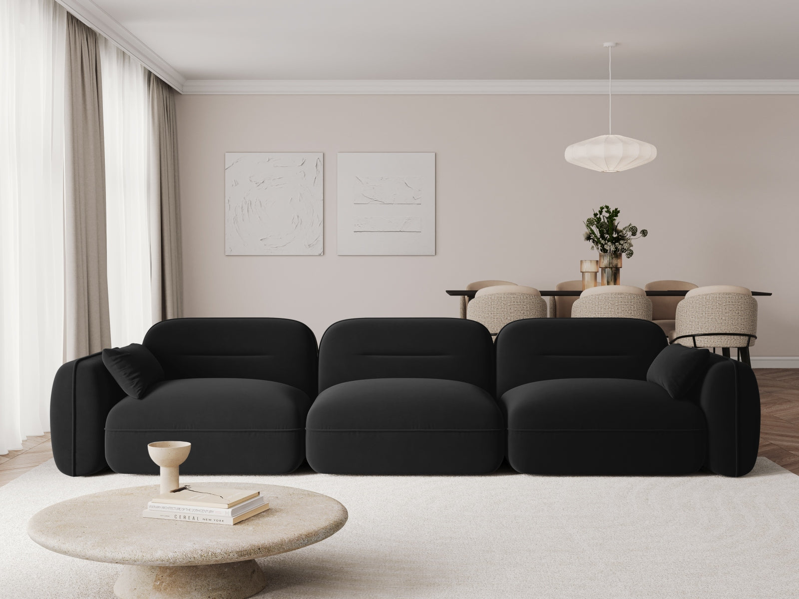 Elegantes Sydney Velour Modular Sofa in Schwarz, ideal für stilvolle Wohnräume. Komfort und modernes Design vereint.