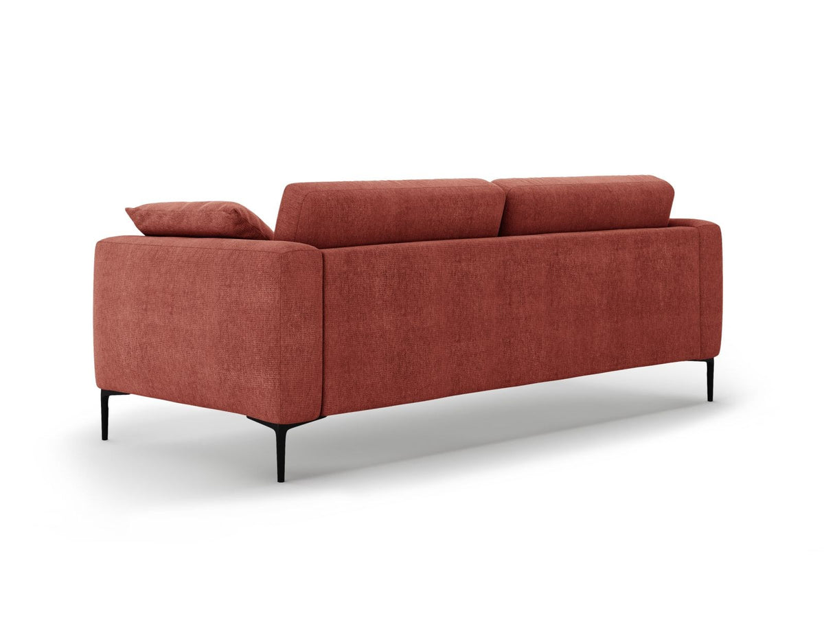 Lazio Sofa 4-Sitzer in Beige-Sorella mit Tweed-Stoffbezug, Massivholzrahmen und schwarzen Metallbeinen, Frontalansicht auf hellem Hintergrund.