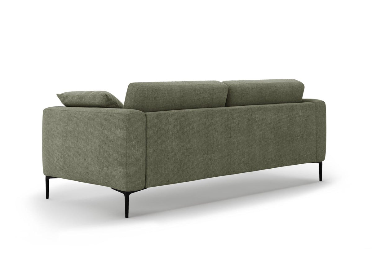 Lazio Sofa 4-Sitzer in Beige-Sorella mit Tweed-Stoffbezug, Massivholzrahmen und schwarzen Metallbeinen, Frontalansicht auf hellem Hintergrund.