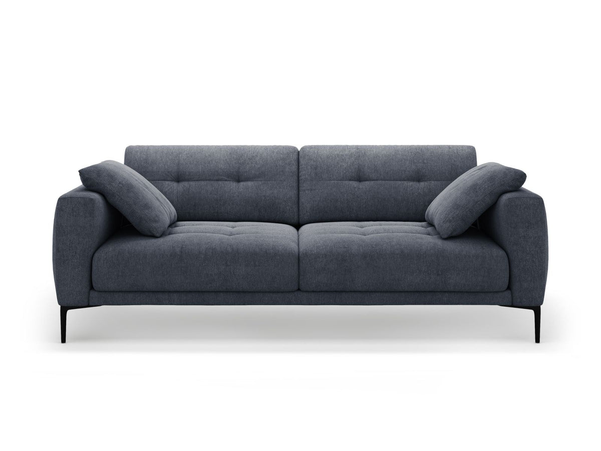 Lazio Sofa 4-Sitzer in Beige-Sorella mit Tweed-Stoffbezug, Massivholzrahmen und schwarzen Metallbeinen, Frontalansicht auf hellem Hintergrund.