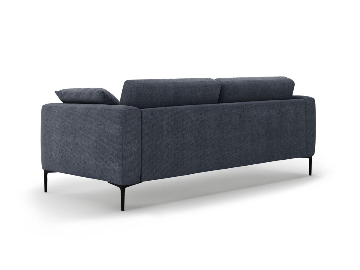 Lazio Sofa 4-Sitzer in Beige-Sorella mit Tweed-Stoffbezug, Massivholzrahmen und schwarzen Metallbeinen, Frontalansicht auf hellem Hintergrund.
