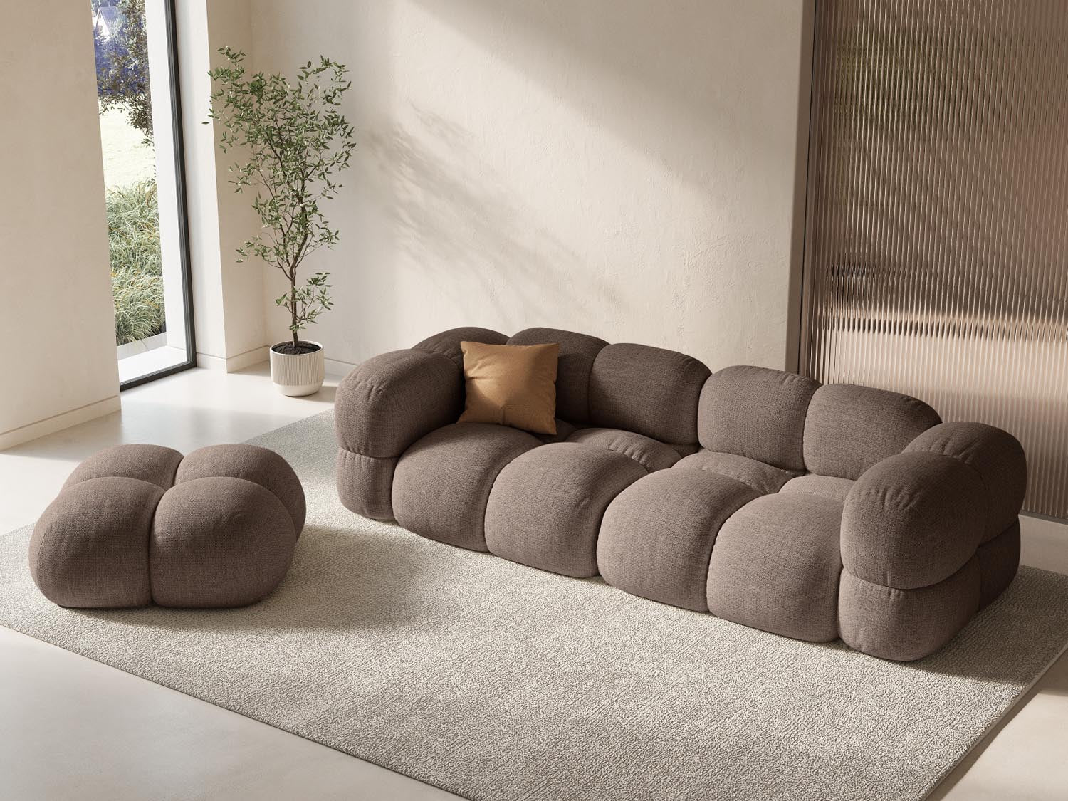 Elegantes Loretto 4-Sitzer Sofa in Cappuccino-Sorella, ideal für stilvolle Wohnräume, präsentiert von Cosmopolitan Design.