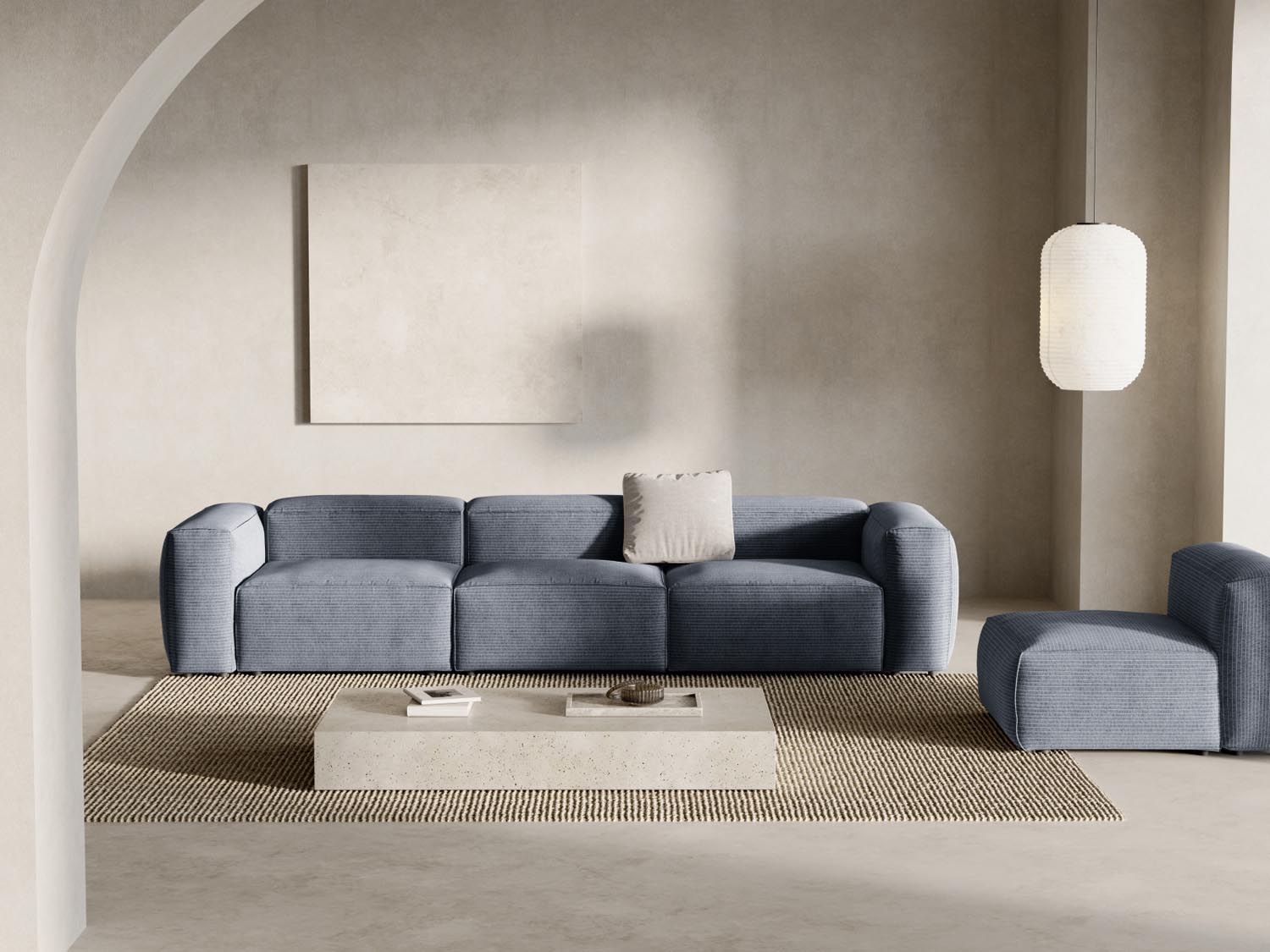 Bergamo Modular Sofa 4 Sitzer in Muted Blue-Perla präsentiert im Onlineshop von KAQTU Design AG. 4er Sofa ist von Cosmopolitan Design