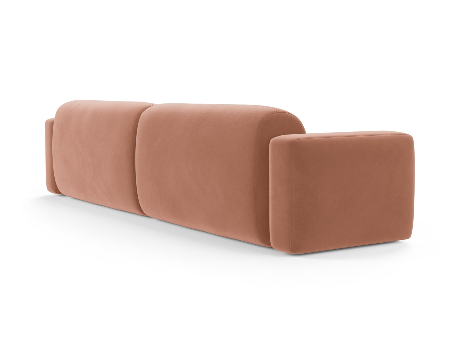 Modulares 4-Sitzer Sofa aus Strino Velour in ansprechendem Pink-Salvador, perfekt für stilvolle und moderne Inneneinrichtungen.