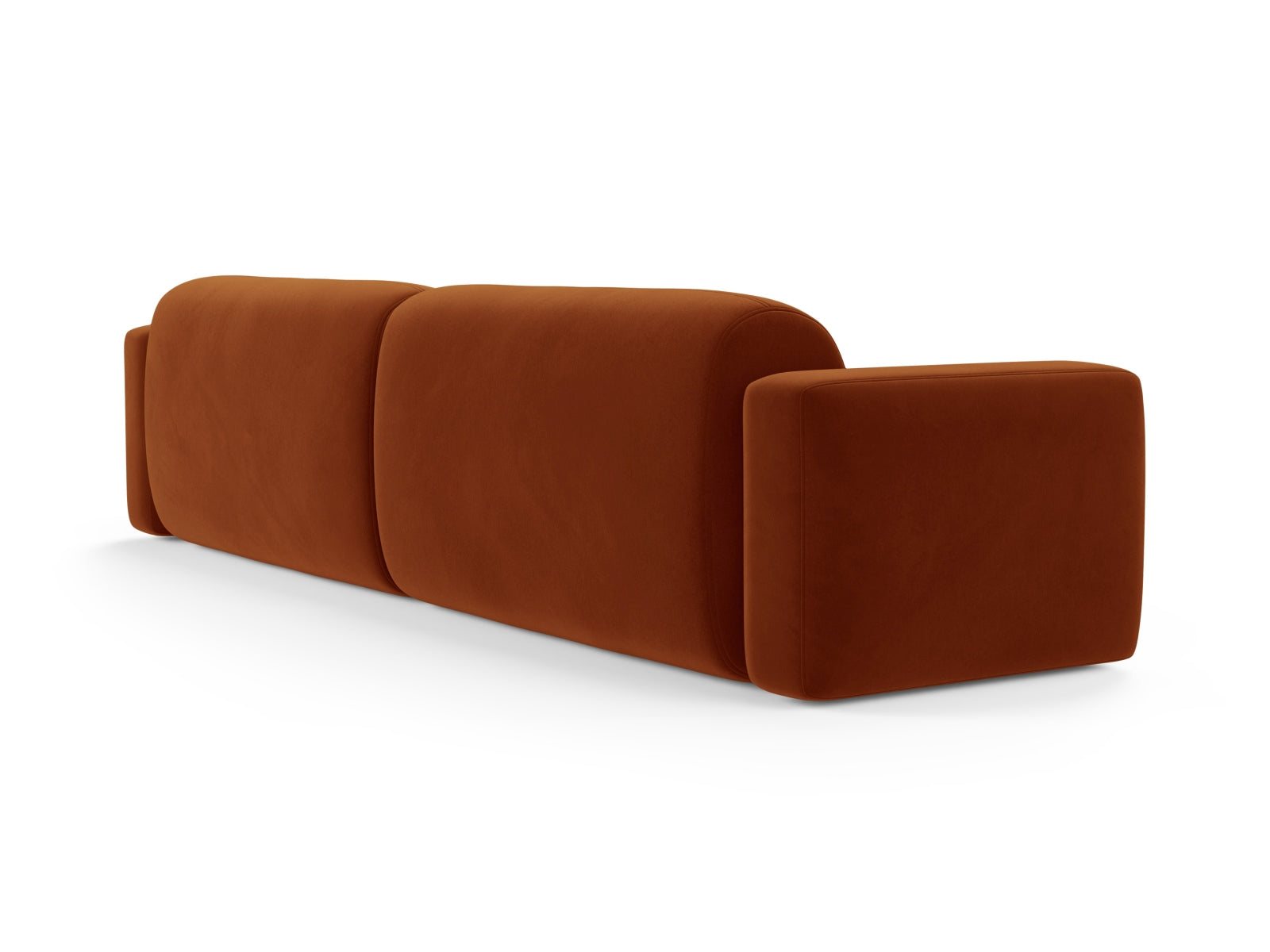 Modulares 4-Sitzer Sofa aus Strino Velour in einem ansprechenden Terracotta-Farbton, perfekt für moderne und gemütliche Wohnambiente.