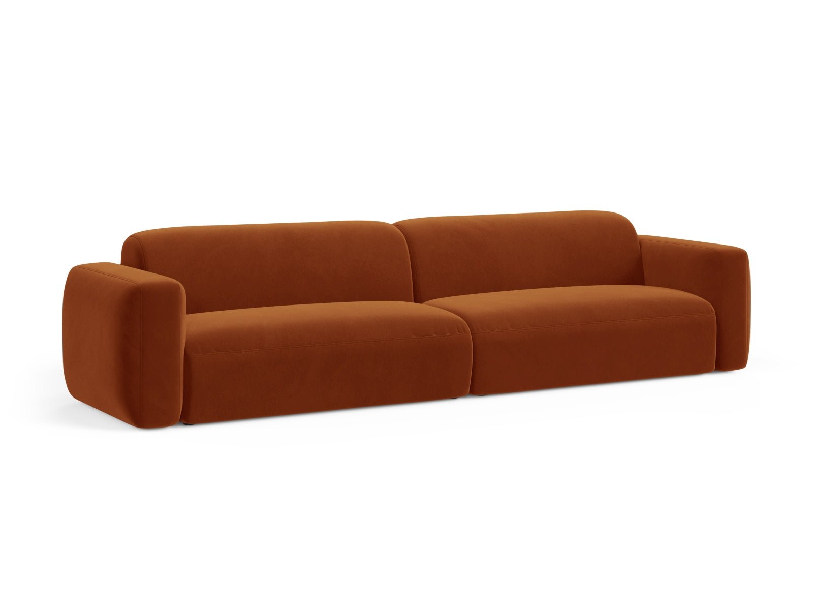 Elegantes Strino Velour Modular Sofa für 4 Personen in warmem Terracotta-Ton, ideal für stilvolle Wohnräume.