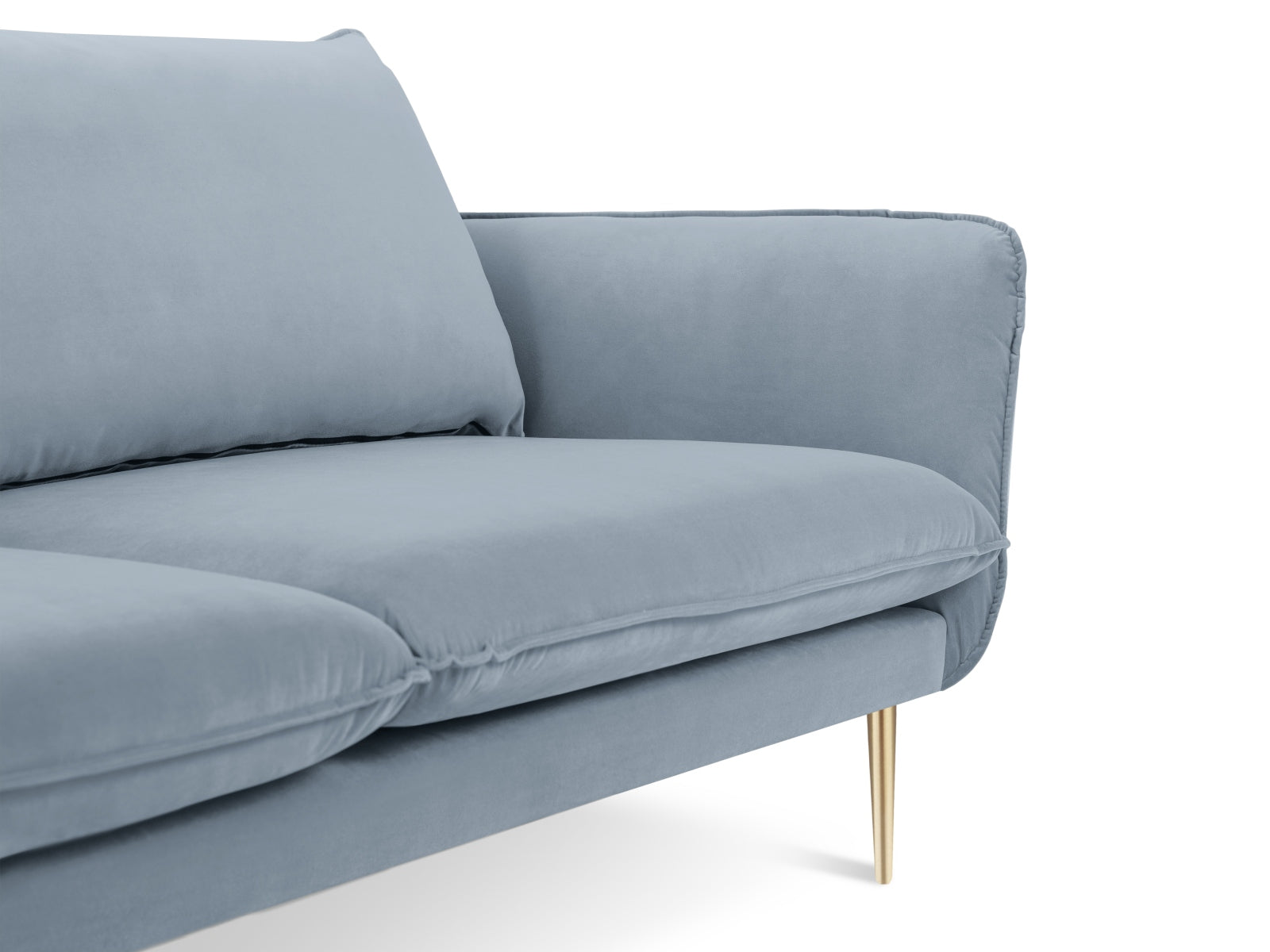 Luxuriöses 4-Sitzer Velours Sofa "Vienna" in zartem Hellblau, perfekt für moderne und elegante Wohnambiente.