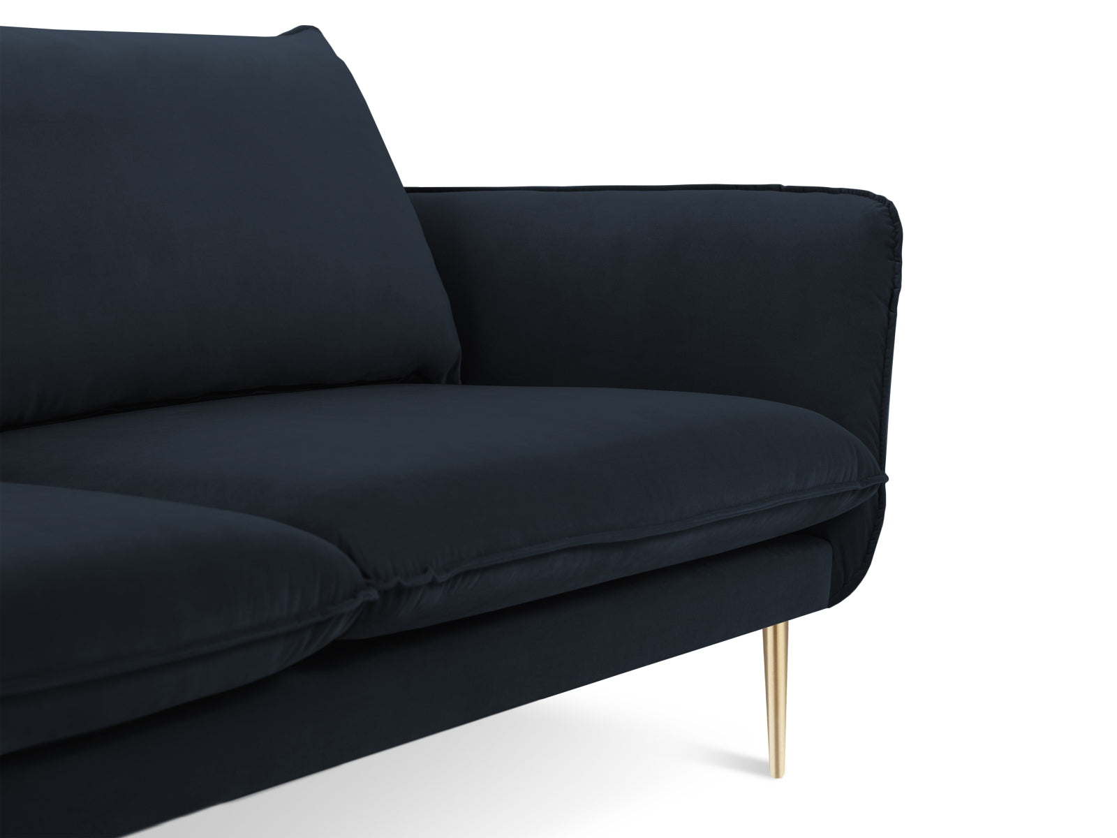 Luxuriöses 4-Sitzer Velours Sofa "Vienna" in tiefem Blau, perfekt für moderne Wohnzimmer und entspannte Stunden mit Freunden.