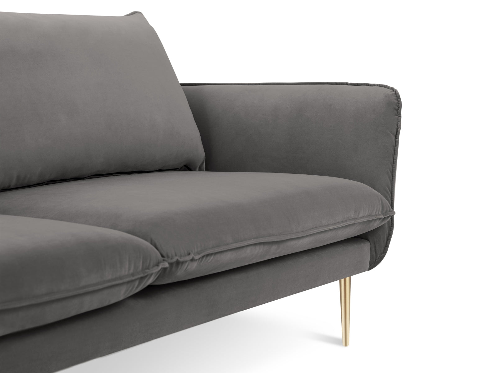 Luxuriöses 4-Sitzer Velours Sofa "Vienna" in zartem Grau, perfekt für moderne Interiors mit einem Hauch von Glamour.
