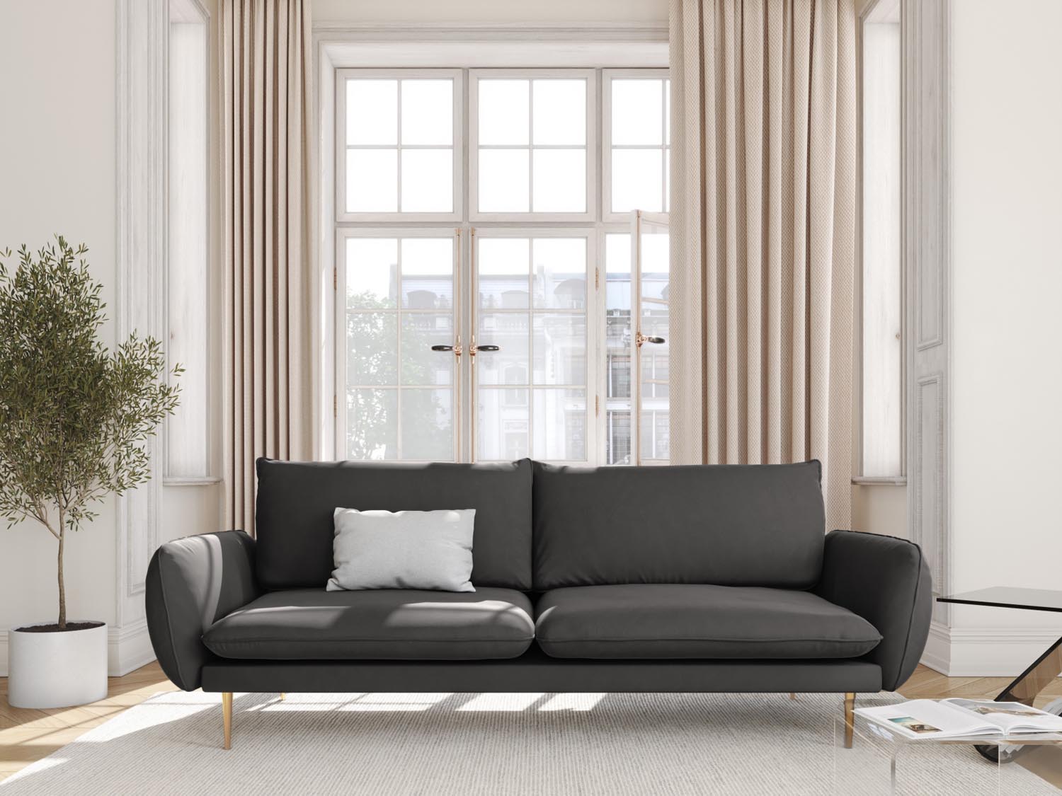 Vienna Velour Sofa 4 Sitzer 92cm in Dark Grey/Gold-Bluvel präsentiert im Onlineshop von KAQTU Design AG. 4er Sofa ist von Cosmopolitan Design