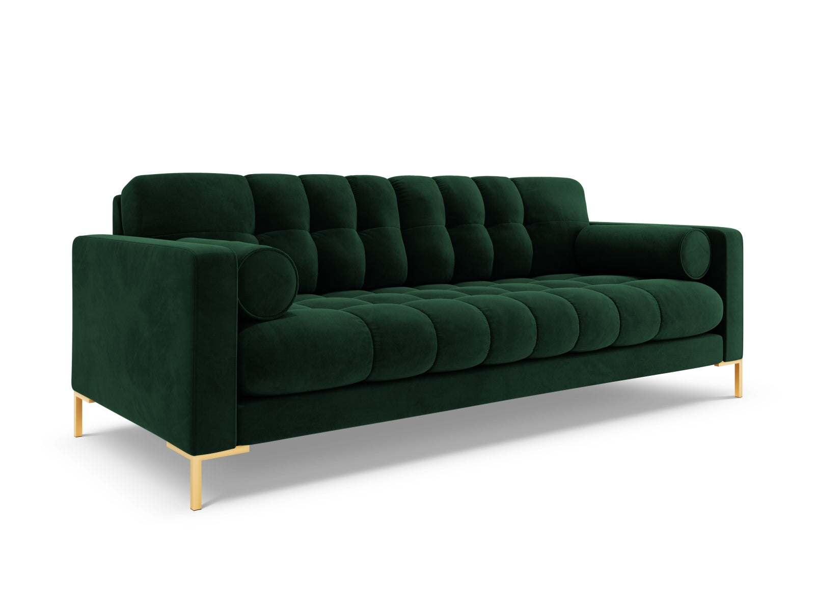 Elegantes 4-Sitzer Sofa Bali in edlem Bottle Green-Bluvel, ideal für gemütliche Zusammenkünfte und geschmackvolle Wohnräume.