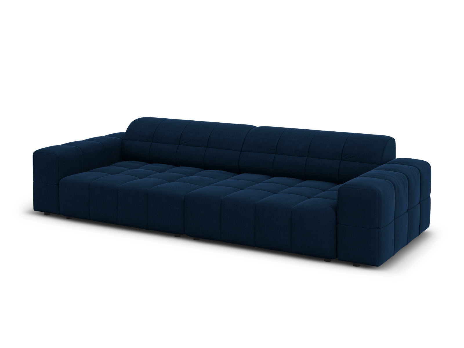 Luxuriöses 4-Sitzer Sofa im Velours-Stil in Royalblau, perfekt für moderne Wohnzimmer und stilvolle Einrichtung.