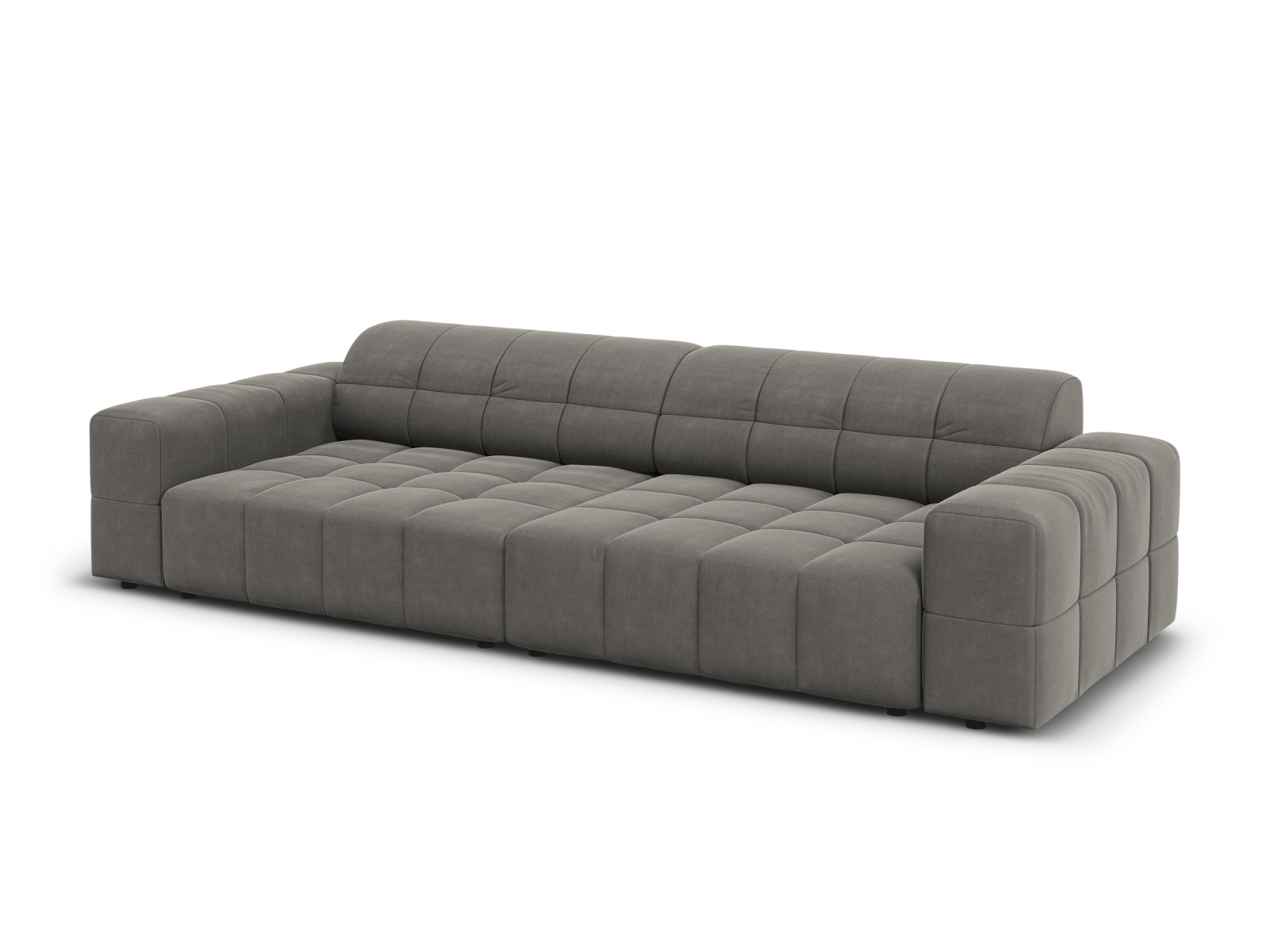 Modernes 4-Sitzer Velour Sofa in zartem Hellgrau, perfekt für gemütliche und stilvolle Wohnambiente von Cosmopolitan Design.