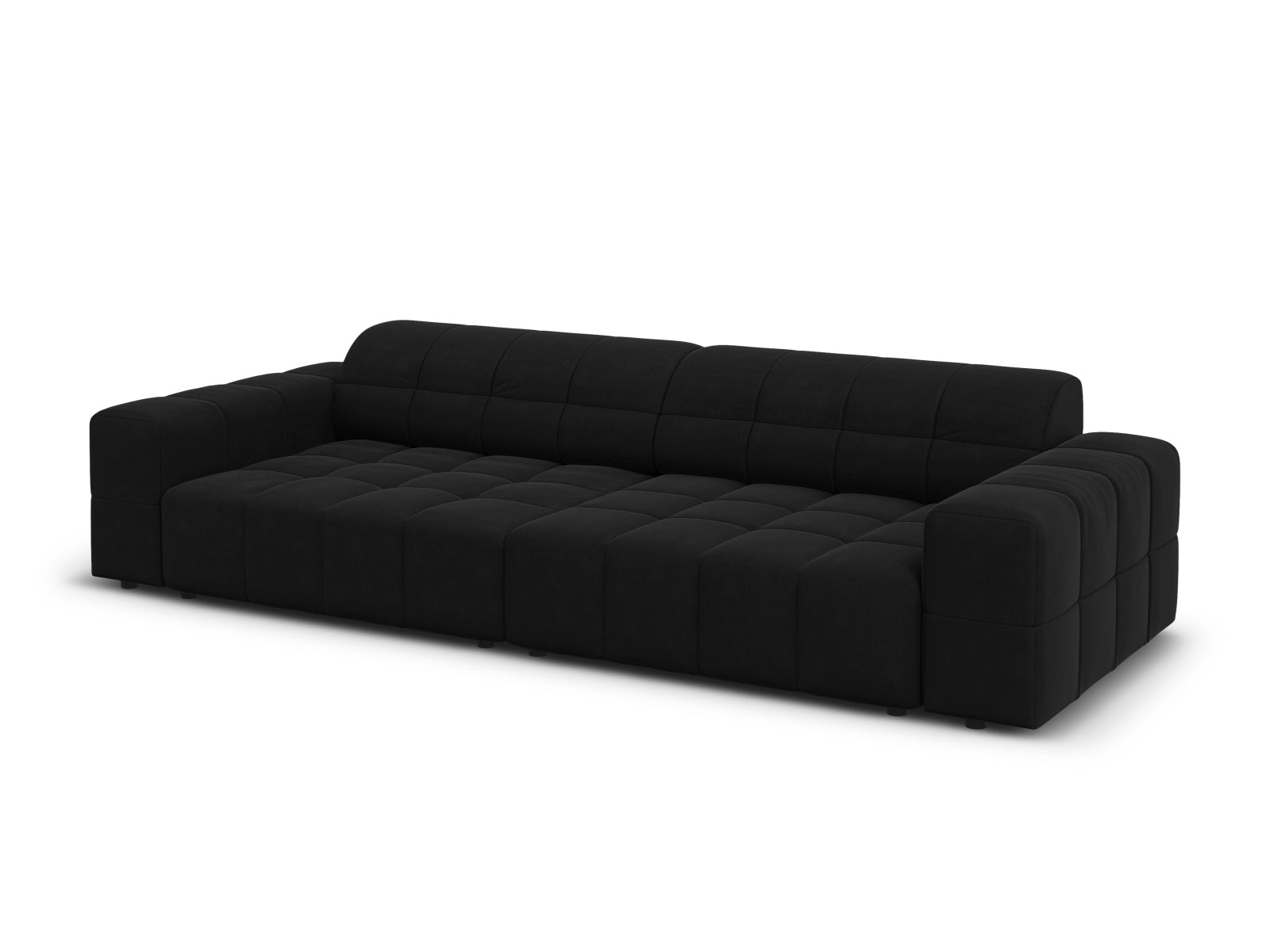 Schickes 4-Sitzer Sofa im Chicago-Stil aus Velours, in edlem Schwarz-Bluvel, perfekt für ein modernes Wohnambiente.
