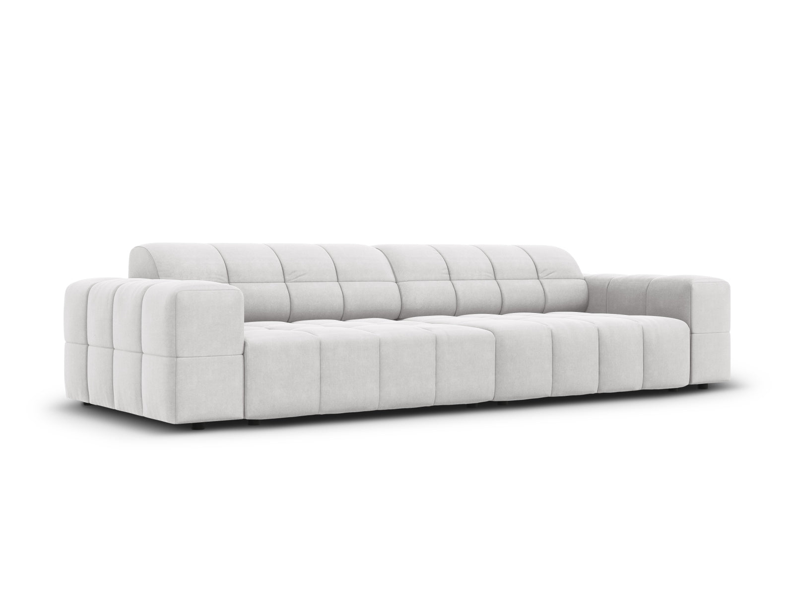 Elegantes Chicago Velour Sofa in Silver-Bluvel, 4-Sitzer mit modernem Design, ideal für stilvolle Wohnräume.
