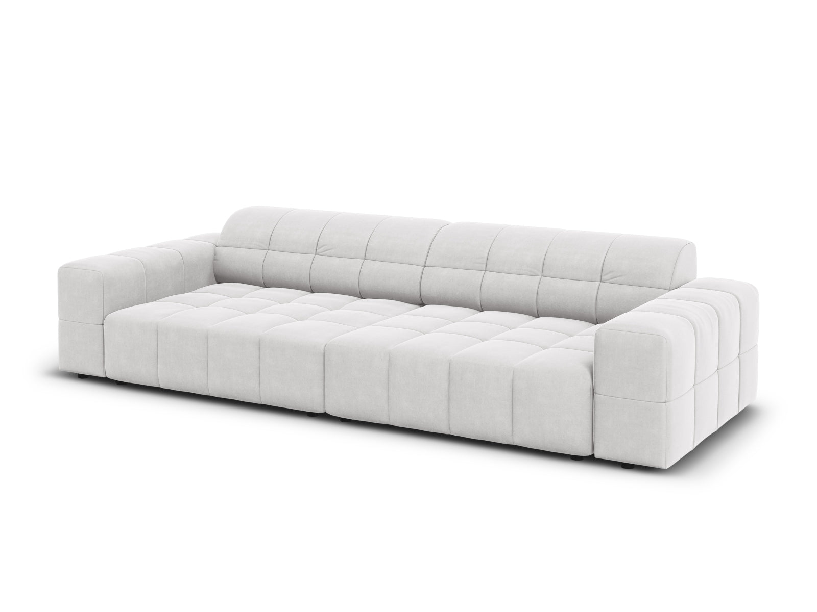Modernes 4-Sitzer Sofa Chicago aus Velours in Silver-Bluvel, perfekt für ein stilvolles und komfortables Wohnambiente.