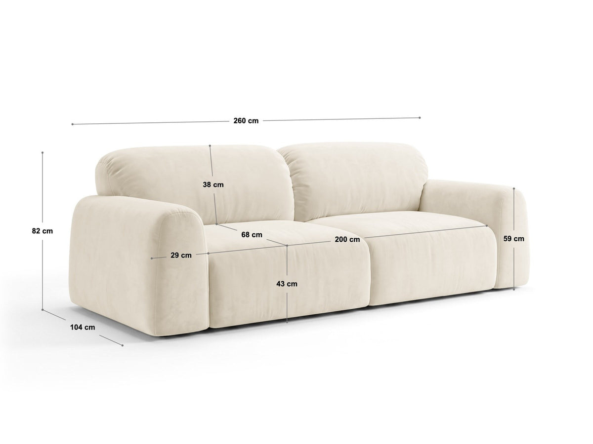 4er Sofa Milan mit Bluvel-Bezug, schwarzen Beinen und niedriger Rückenlehne