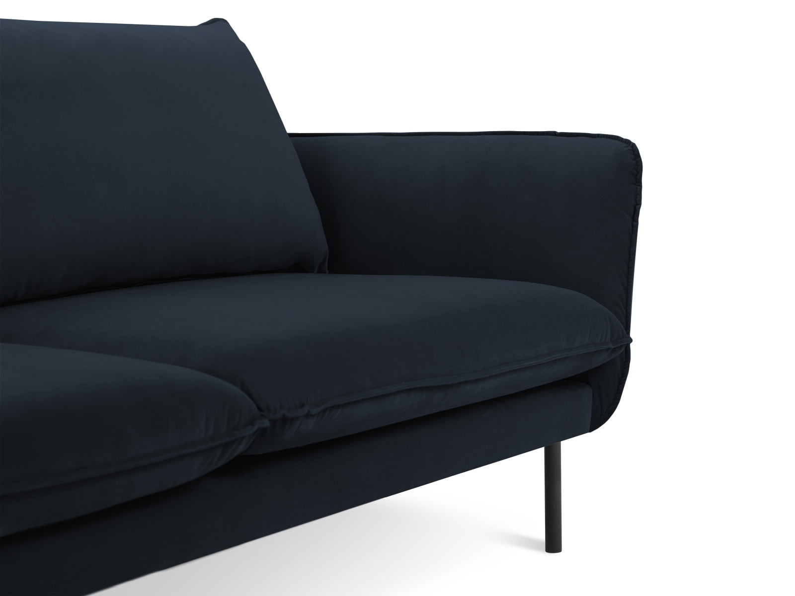 Luxuriöses 4-Sitzer Velour Sofa "Vienna" in tiefem Blau und Schwarz, perfekt für ein modernes Wohnambiente.