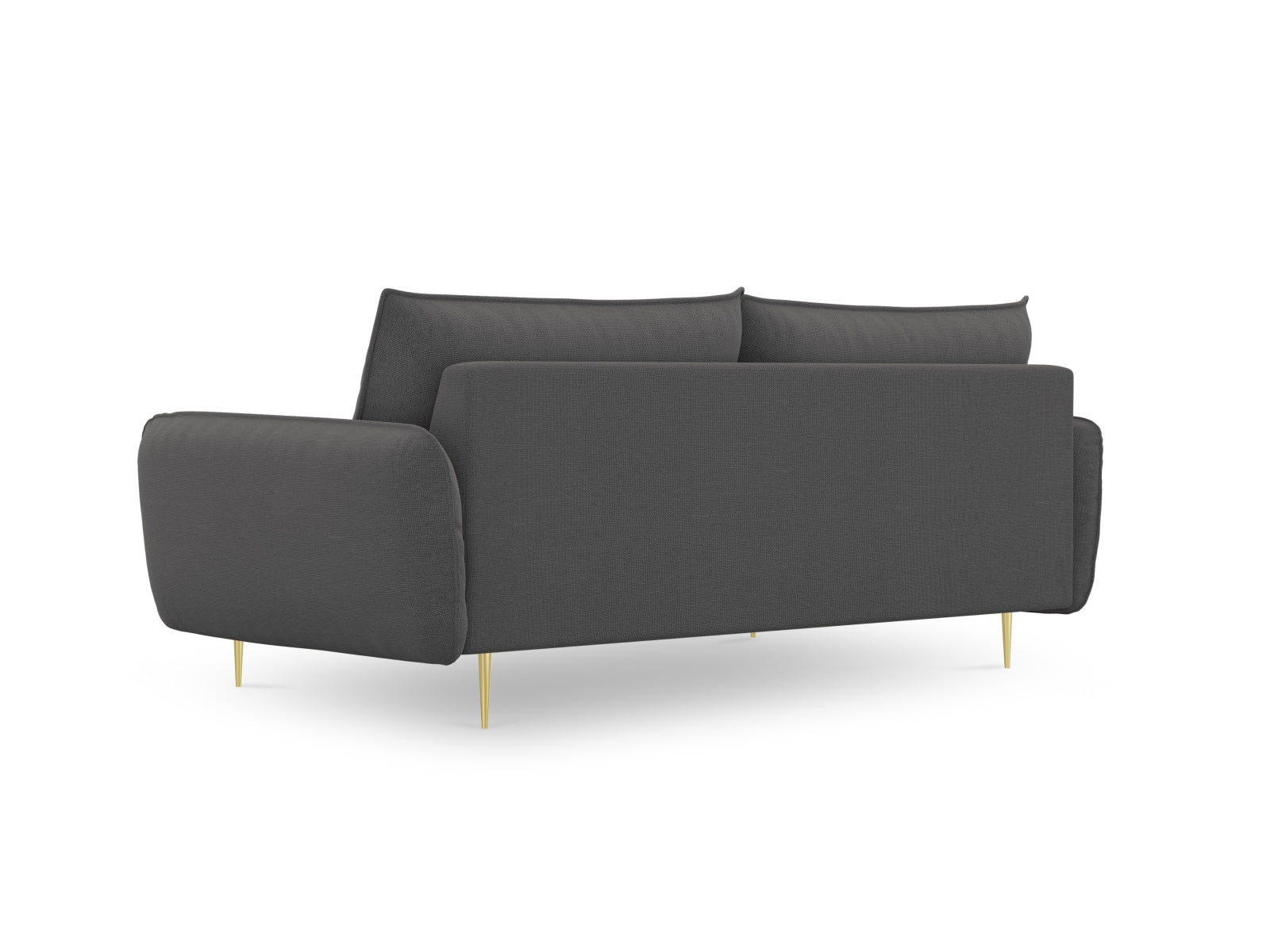 Modernes 4-Sitzer Sofa in edlem Dunkelgrau, verziert mit goldenen Details, perfekt für ein stilvolles Ambiente.