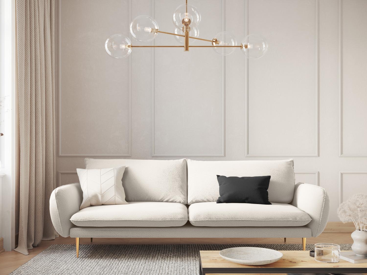Elegantes 4-Sitzer Sofa in Boucle-Optik, ideal für modernes Wohnen. Hochwertige Materialien und zeitloses Design für höchsten Komfort.