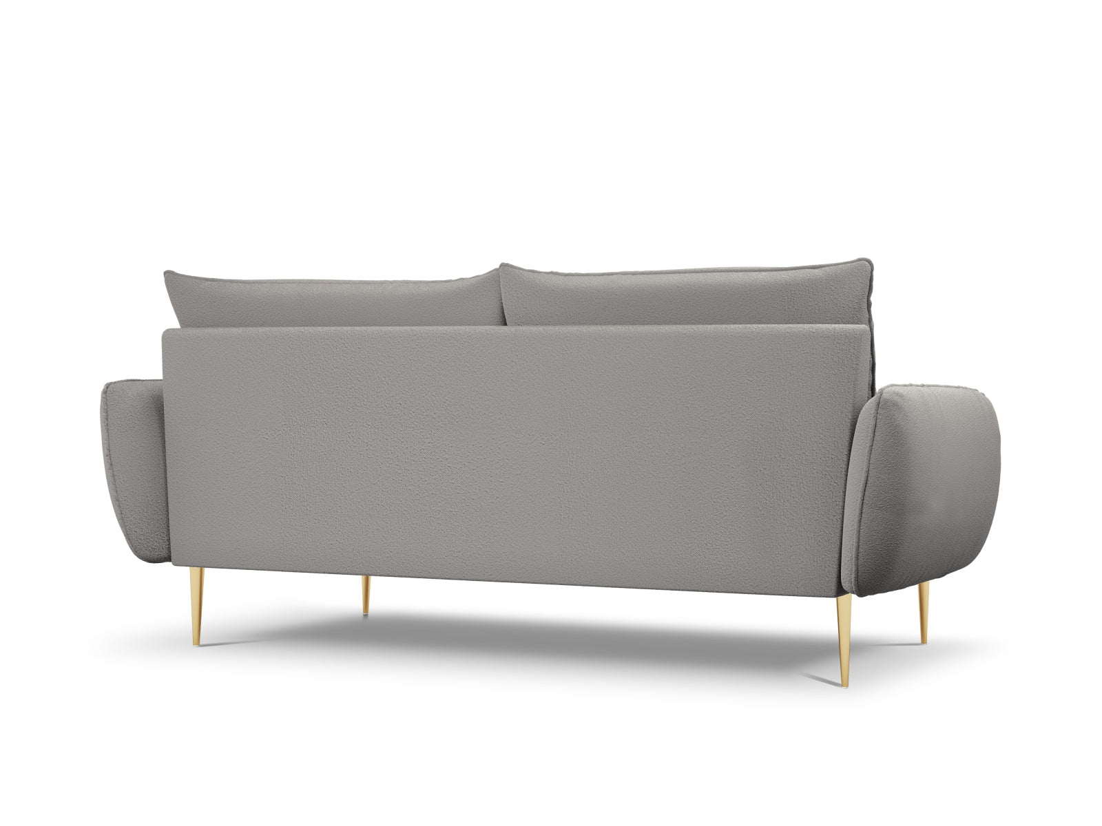 Elegantes 4-Sitzer Sofa "Vienna" in grauem Boucle-Stoff, ausgestattet mit edlen goldenen Akzenten für ein modernes Wohnambiente.