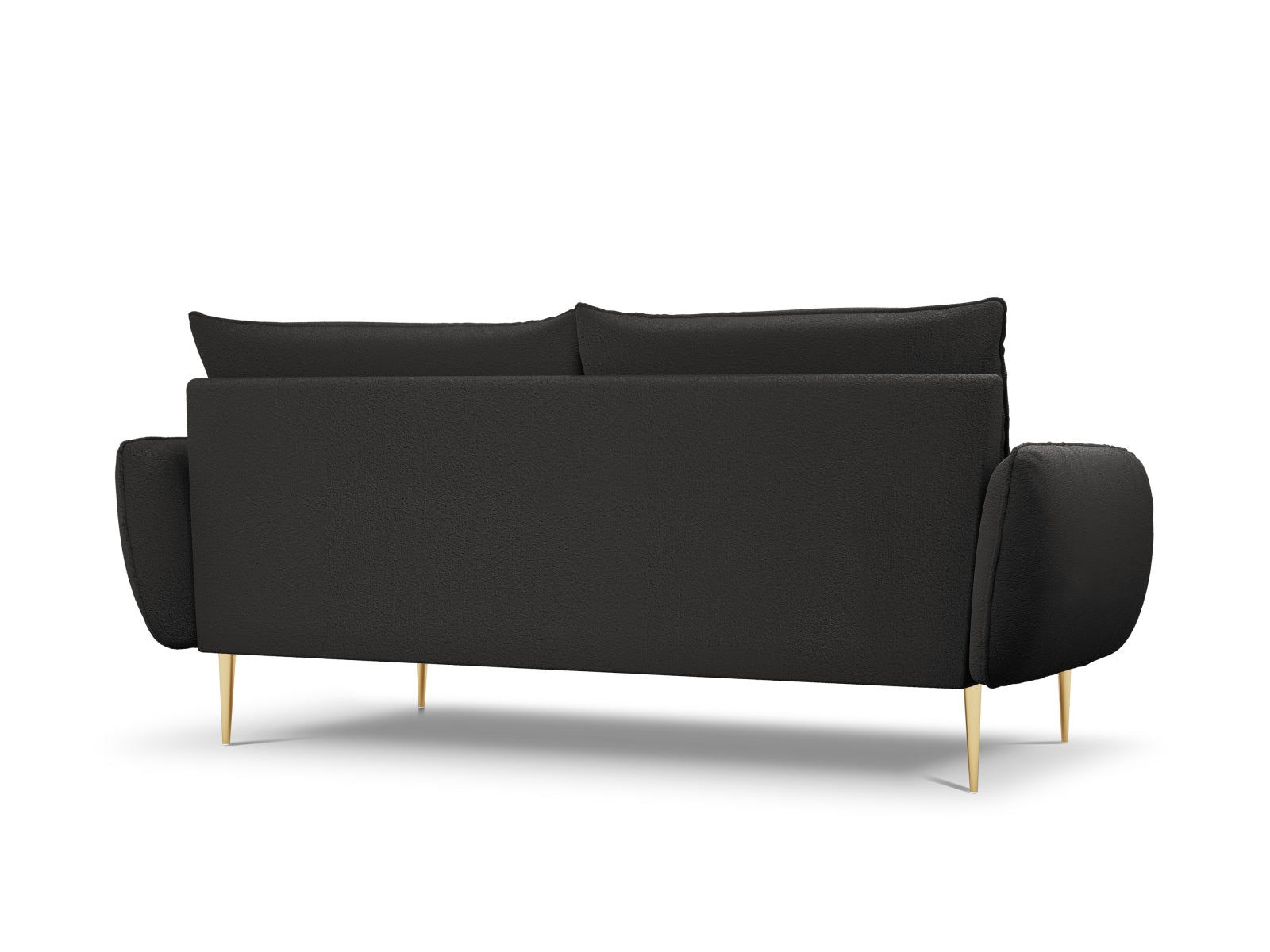 Elegantes 4-Sitzer Sofa aus Boucle in edlem Schwarz und Gold, ideal für moderne Wohnräume und gesellige Abende.