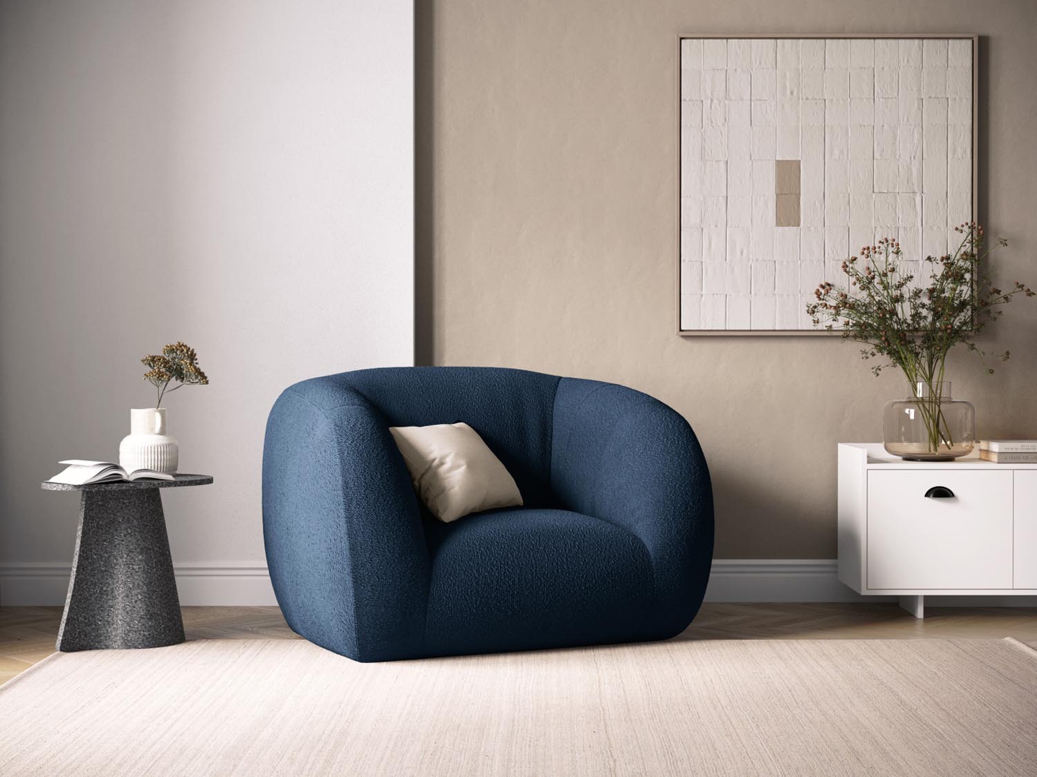 Erleben Sie den stilvollen Essen Boucle Armchair 1 Sitzer von Cosmopolitan Design. Ideal für modernes Wohnen, vereint er Komfort und Eleganz.