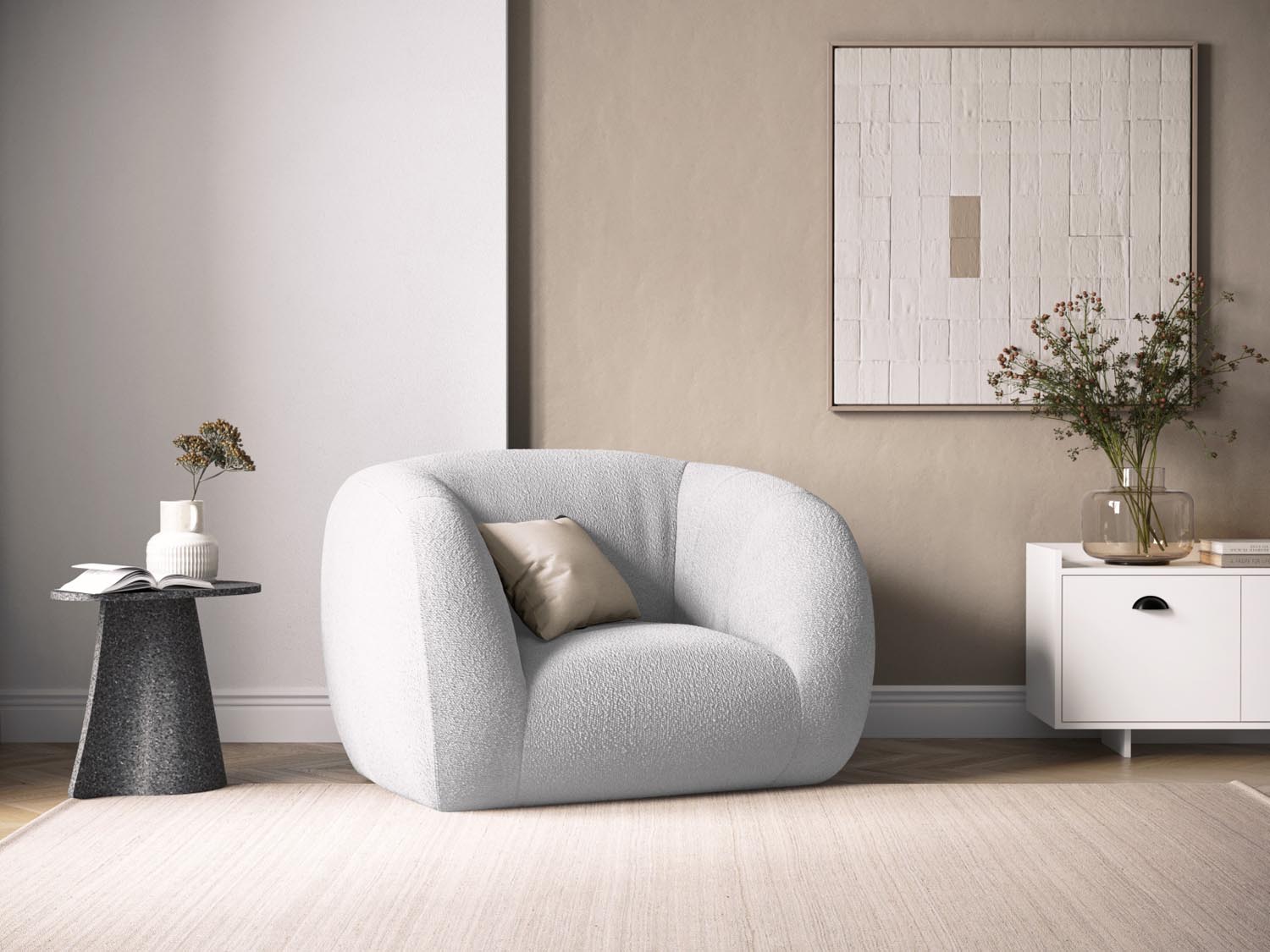 Entdecken Sie den eleganten Essen Boucle Armchair 1 Sitzer von Cosmopolitan Design. Perfekt für Ihr modernes Interieur, bietet er höchsten Komfort und stilvolles Design.