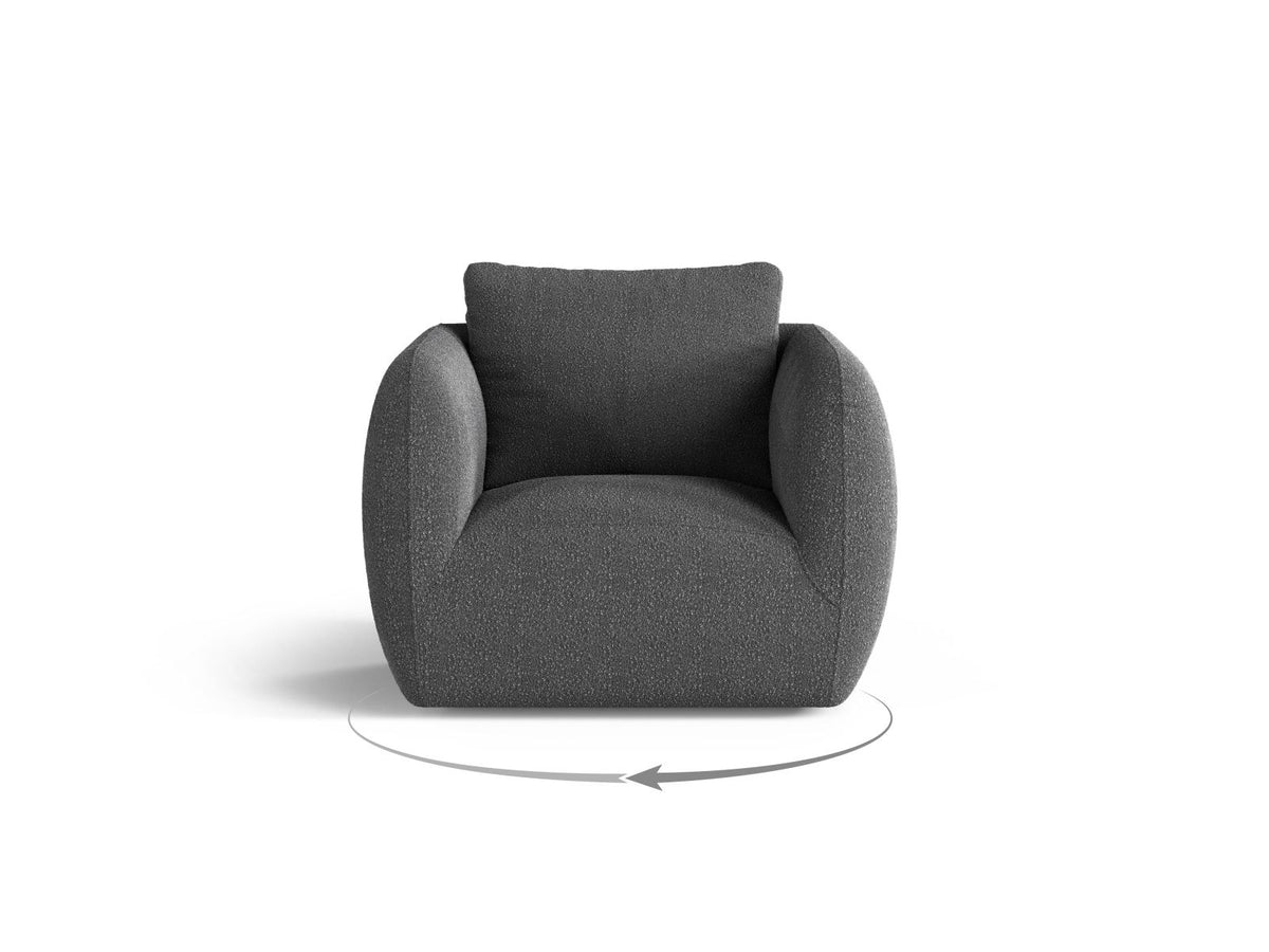 Bouclé-Sessel Nimes in White-Baloo von Cosmopolitan Design mit rundem Kiefernholzgestell und schlanken silberfarbenen Metallbeinen, frontal fotografiert.