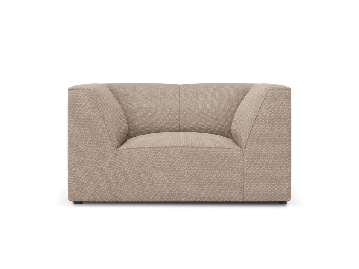 Sessel Siena 1-Sitzer von Cosmopolitan Design mit gelbem Ottawa-Stoffbezug, Massivholzrahmen und schwarzen Kunststoffbeinen aus Polypropylen.