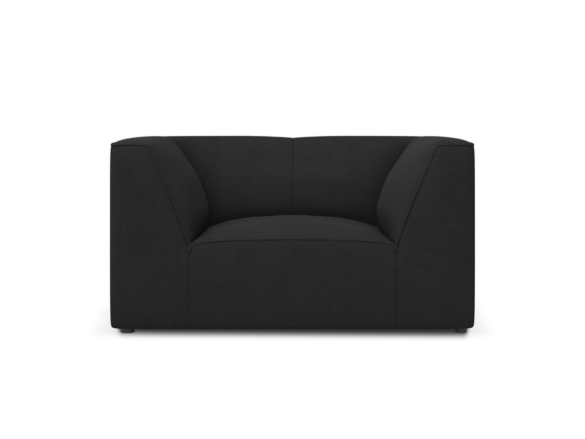 Sessel Siena 1-Sitzer von Cosmopolitan Design mit gelbem Ottawa-Stoffbezug, Massivholzrahmen und schwarzen Kunststoffbeinen aus Polypropylen.
