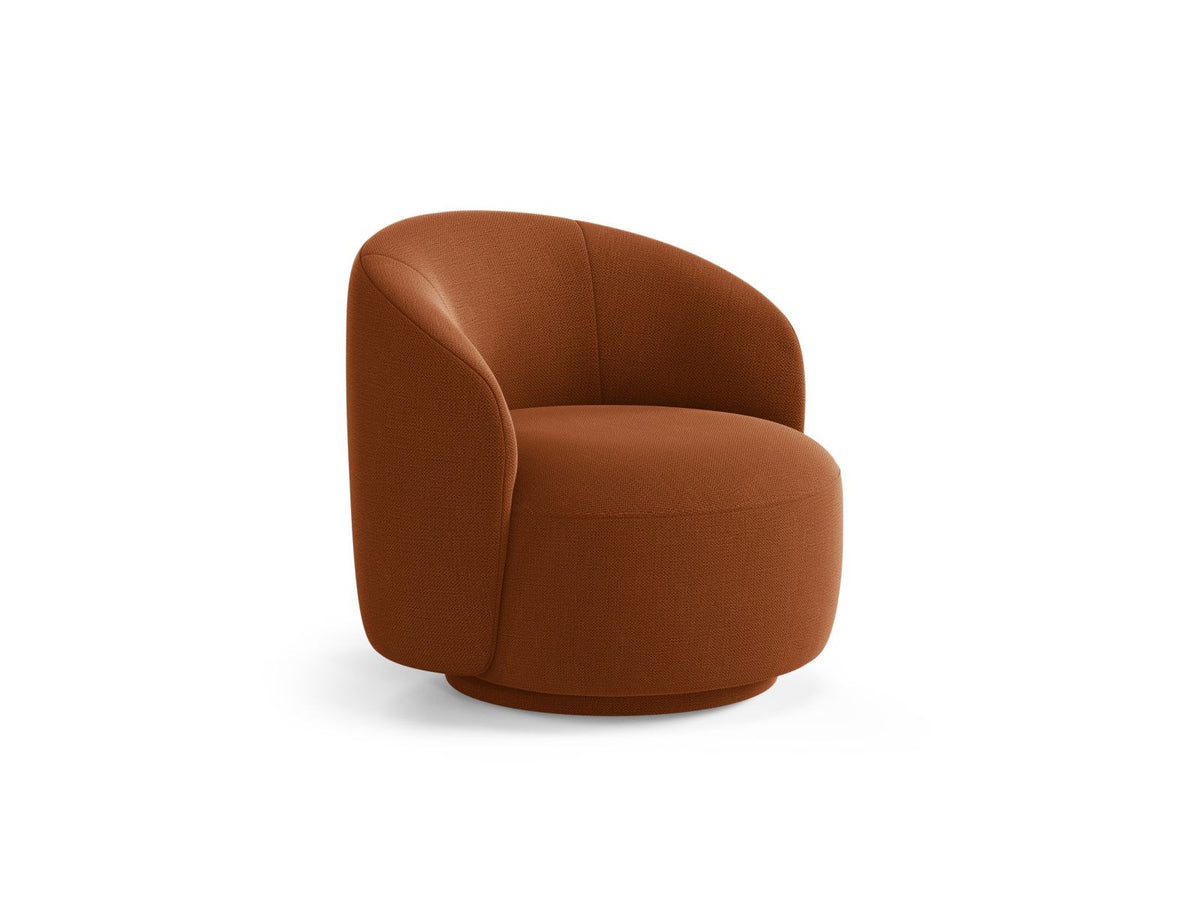 Drehsessel Savona von Cosmopolitan Design mit gepolstertem Sitz aus Chenille-Stoff Moly in Light Beige, gepolsterten Beinen und rundem Drehgestell.