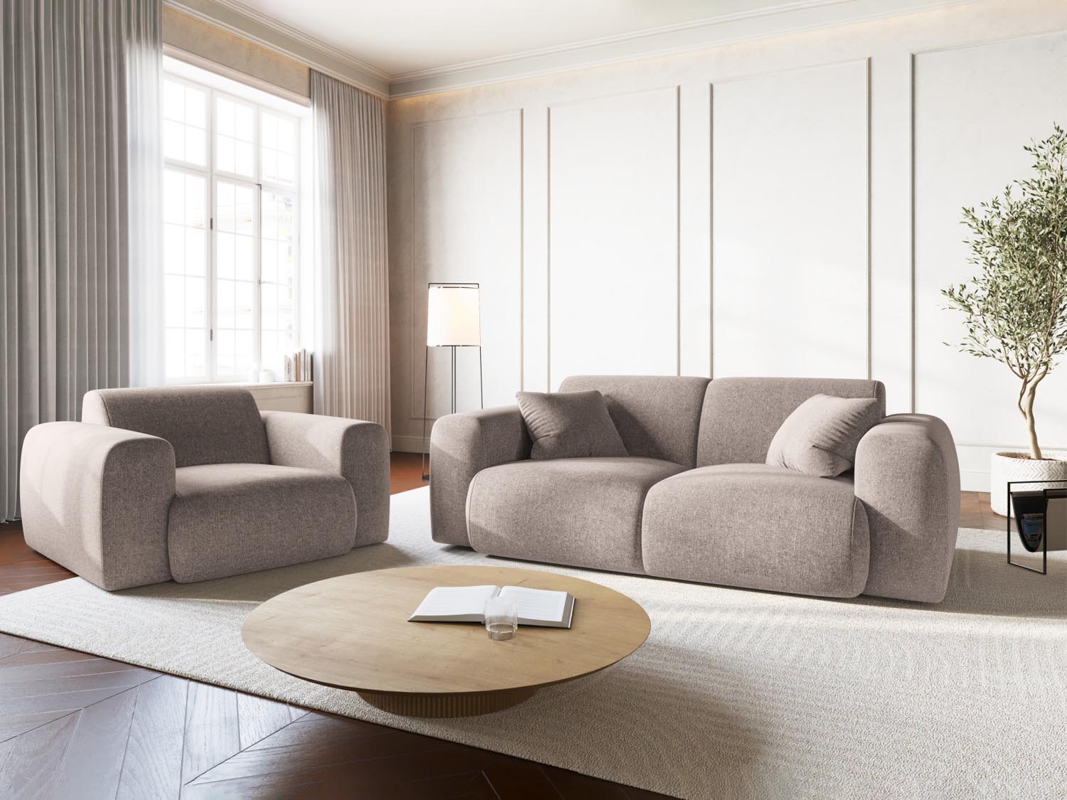 Eleganter Nolio Sessel mit einem Sitzplatz, 95 cm breit, in stilvollem Beige-Haga, ideal für moderne Wohnräume.