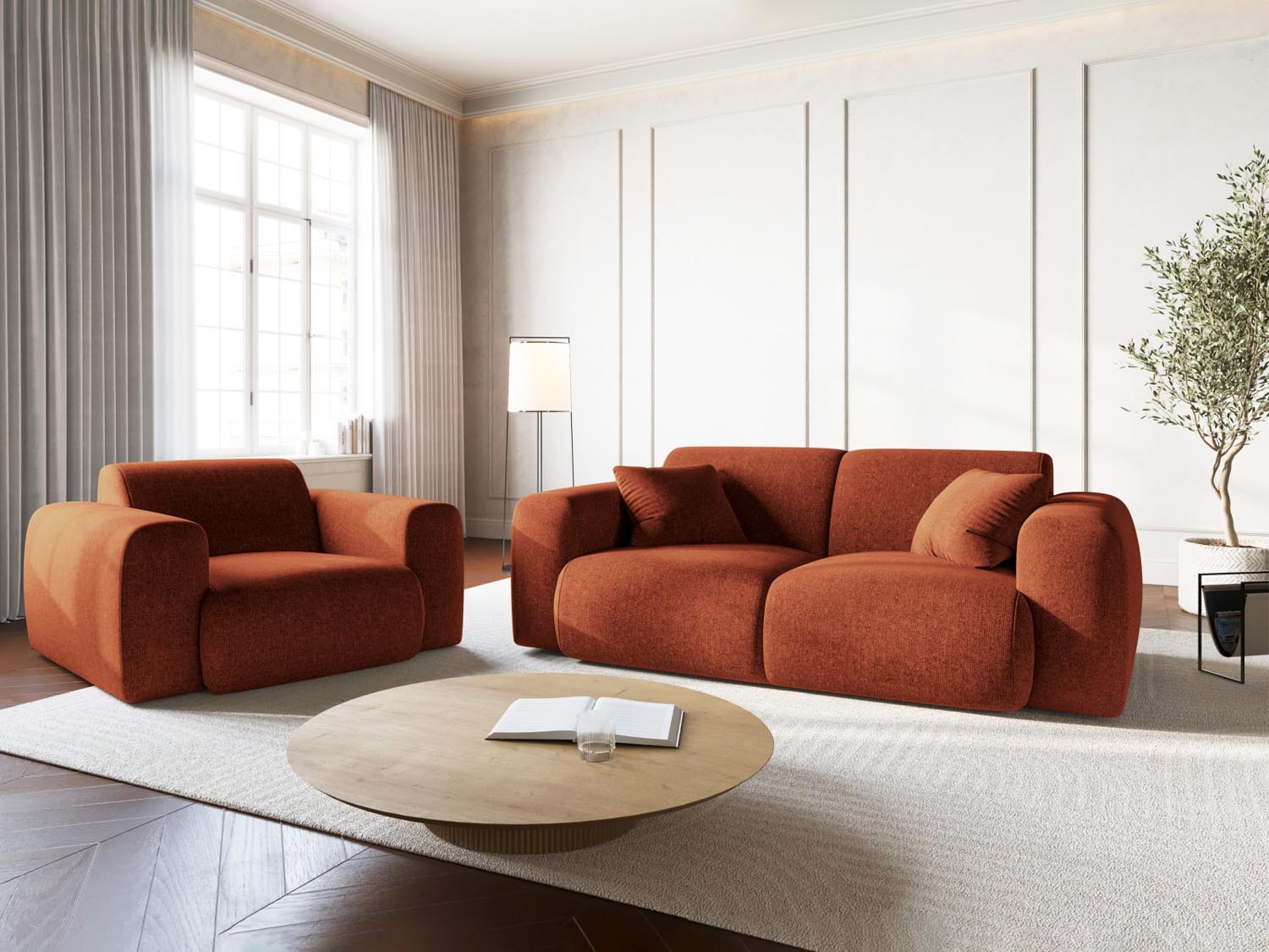Eleganter Nolio Sessel in Terracotta-Haga, 95 cm, von Cosmopolitan Design. Ideal für stilvolle Wohnräume und gemütliche Entspannung.