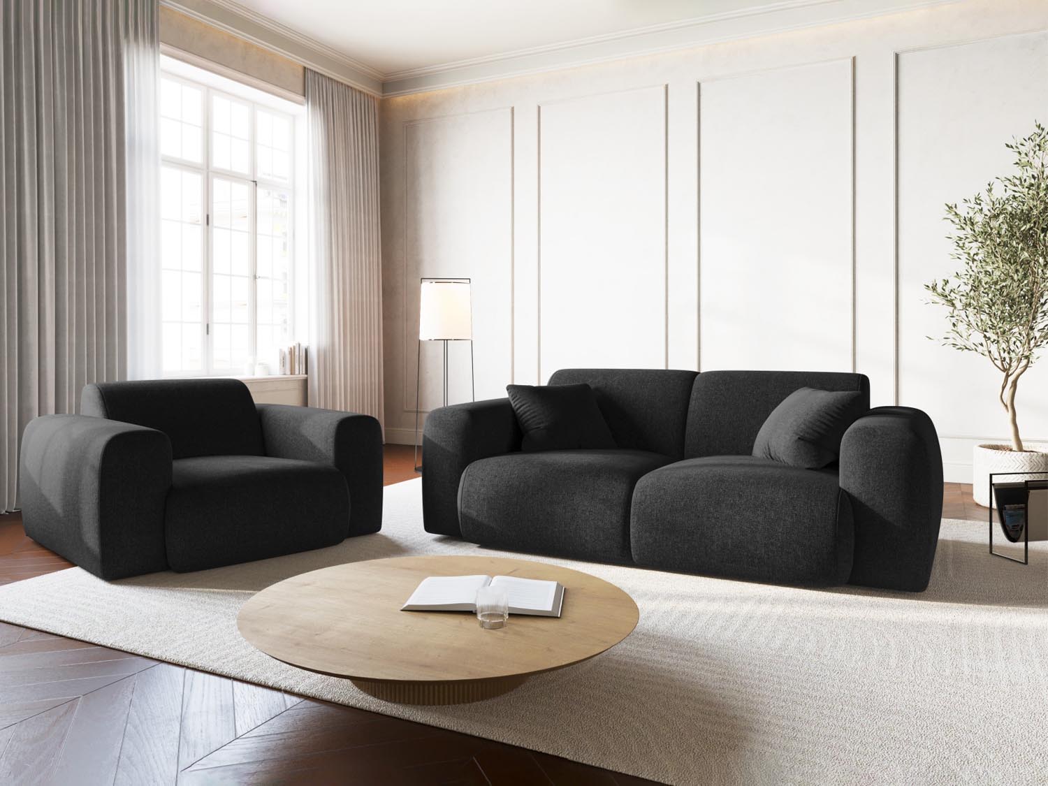 Eleganter Nolio Sessel mit 1 Sitzplatz und 95 cm Breite in stilvollem Schwarz, ideal für moderne Wohnräume.