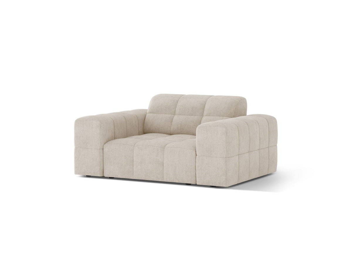 1-Sitzer Sessel Chicago von Cosmopolitan Design in Light Beige-Eden mit Chenille-Stoffbezug und schwarzen Kunststoffbeinen.