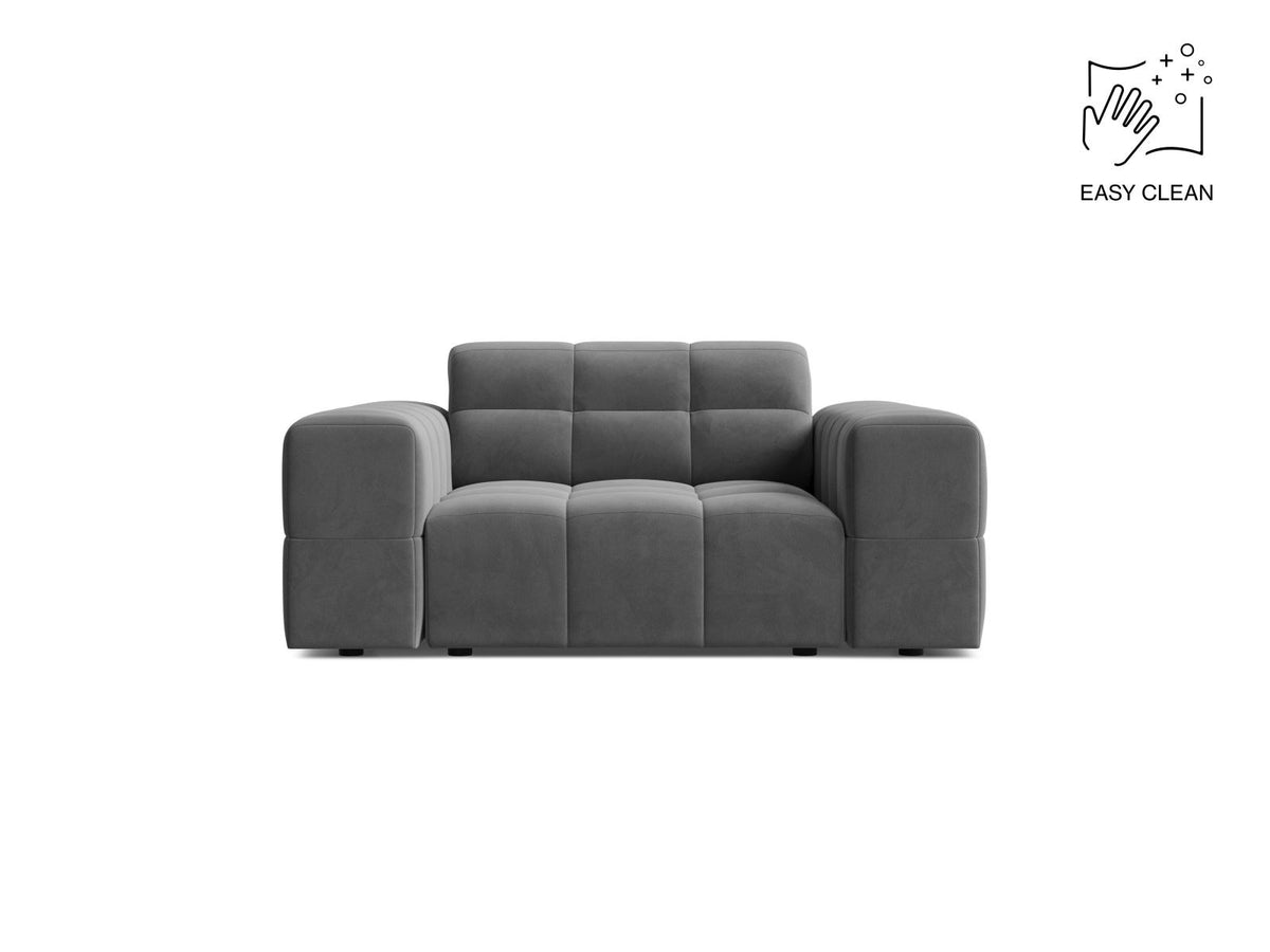 1-Sitzer Sessel Chicago von Cosmopolitan Design in Light Beige-Eden mit Chenille-Stoffbezug und schwarzen Kunststoffbeinen.