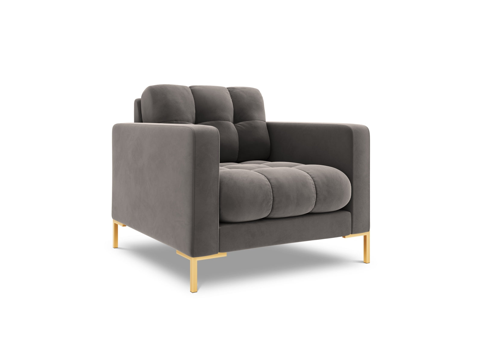 Eleganter 1-Sitzer Sessel Bali in sanftem Light Grey-Bluvel, ideal für stilvolle Wohnräume und entspannte Auszeiten von Cosmopolitan Design.