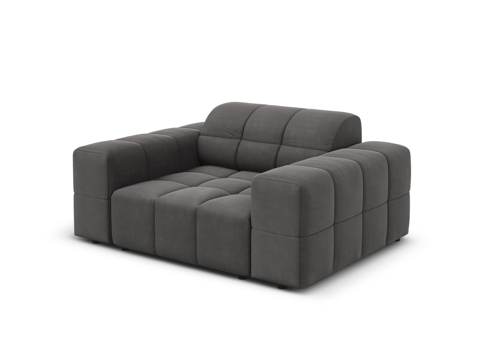 Eleganter 1-Sitzer Sessel Chicago in stilvollem Grau-Bluvel, ideal für gemütliche Wohnräume und modernes Design von Cosmopolitan Design.