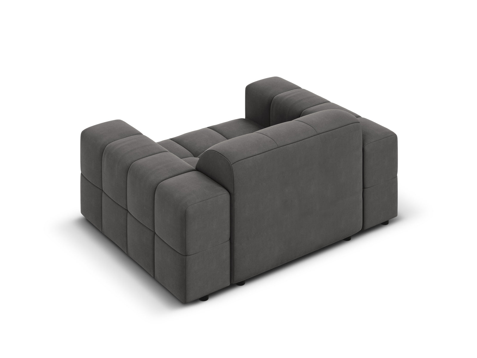 Moderner 1-Sitzer Sessel Chicago in ansprechendem Grau-Bluvel, perfekt für stilvolle Wohnräume und zeitgemäße Einrichtung von Cosmopolitan Design.