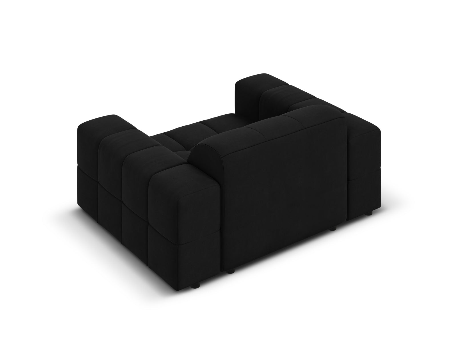 Stylischer 1-Sitzer Sessel Chicago aus feinem Black-Bluvel, perfekt für zeitgemäße Interiors und gemütliche Rückzugsorte.