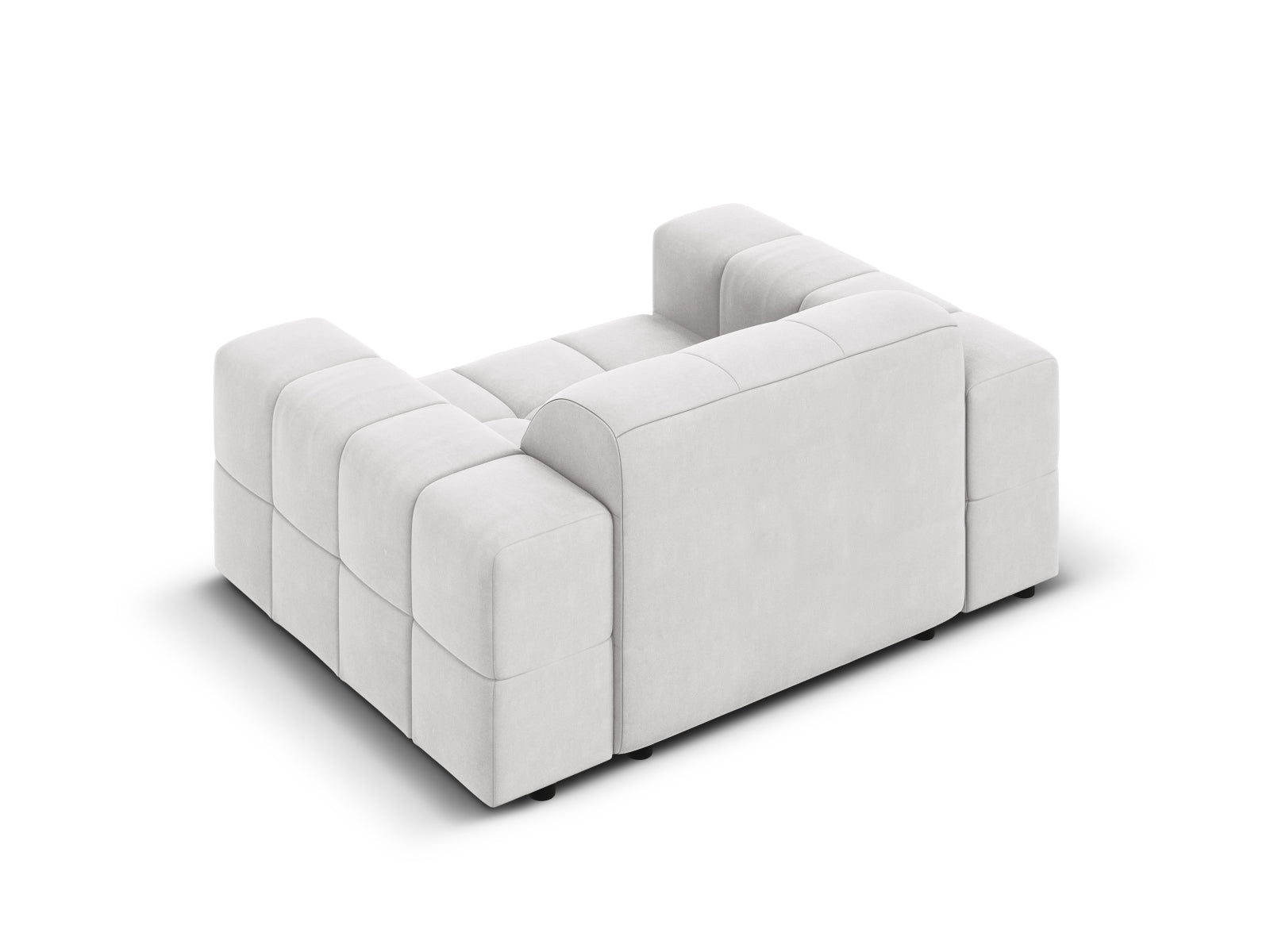 Moderner 1-Sitzer Sessel Chicago von Cosmopolitan Design, gefertigt aus edlem Silver-Bluvel, perfekt für stilvolle Akzente im Wohnraum.