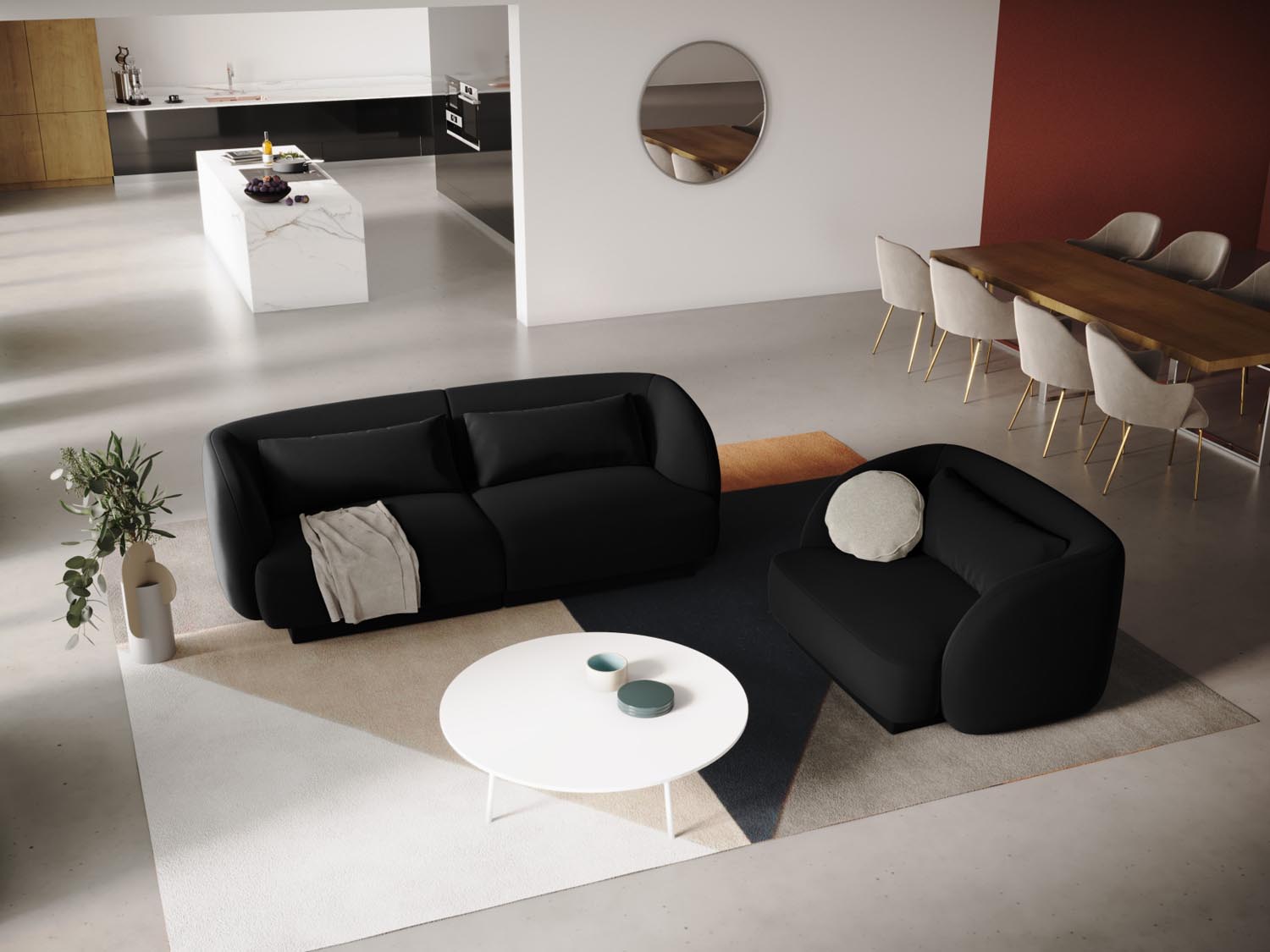 Eleganter Tulum Velour Sessel in Schwarz-Bluvel, 90 cm, ideal für stilvolle Wohnräume, präsentiert von Cosmopolitan Design.