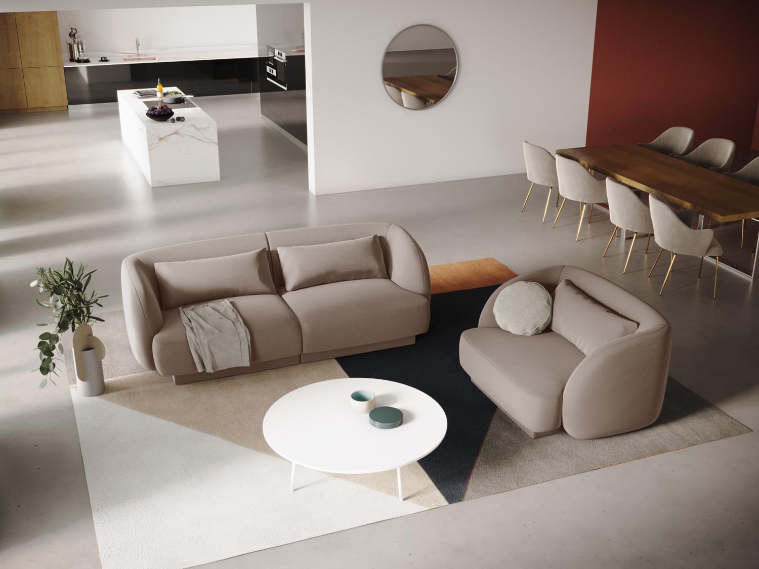 Eleganter Tulum Velour Sessel in Beige-Bluvel, 90 cm, ideal für stilvolle Wohnräume, präsentiert von Cosmopolitan Design.