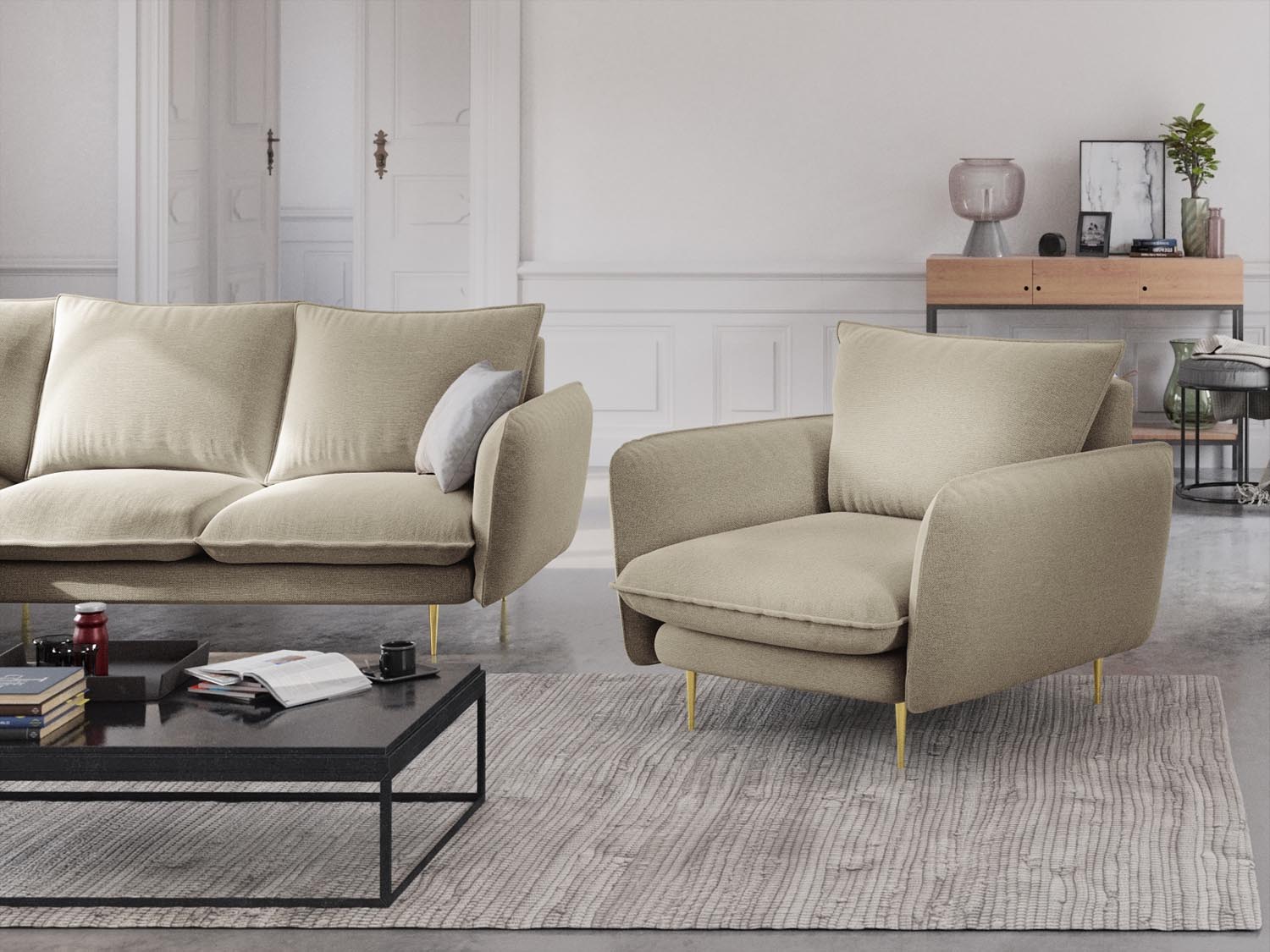 Eleganter Vienna Sessel 1 Sitz 94cm von Cosmopolitan Design. Ideal für Wohnzimmer und Büros, vereint Stil und Komfort in einem zeitlosen Design.