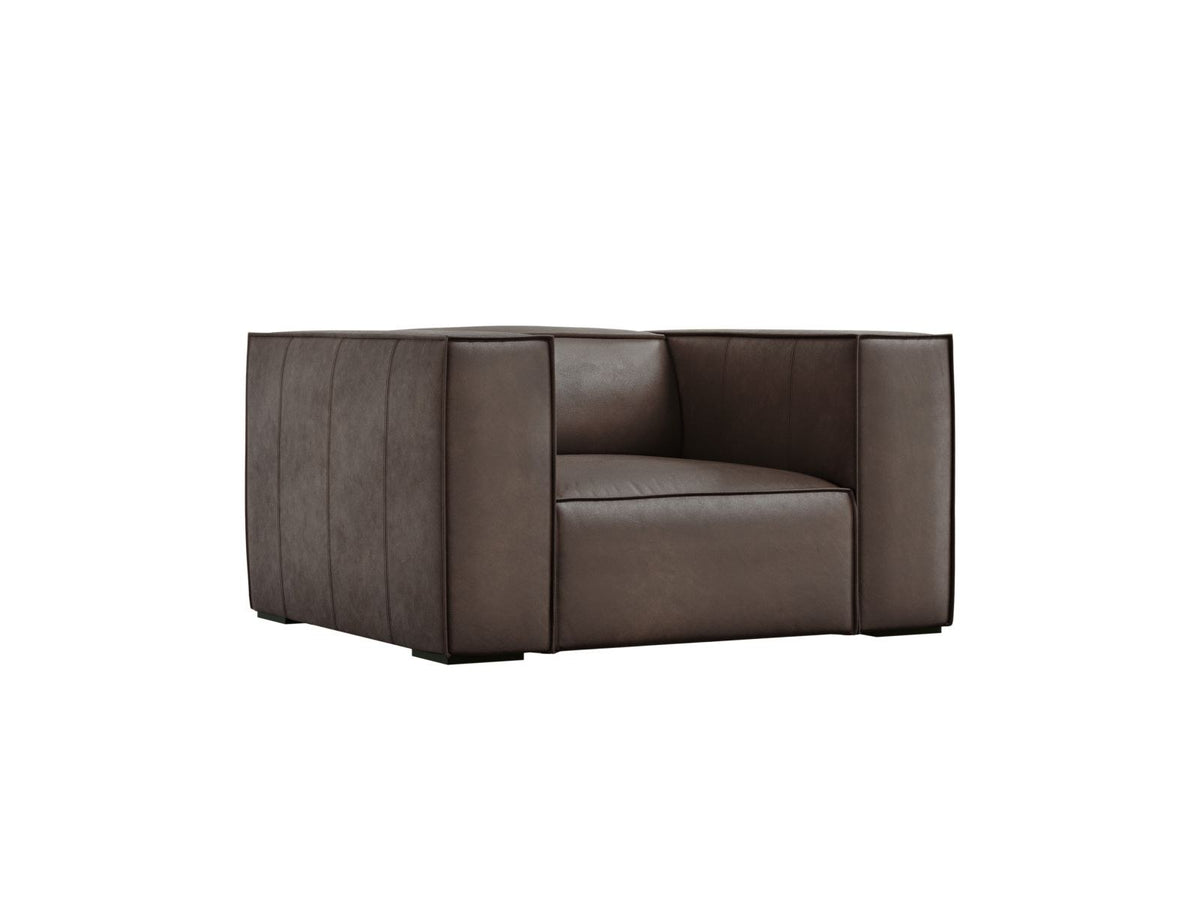 Sessel Turin aus Rindsleder in Grey Brown-Granada mit Massivholzrahmen aus Kiefer und Beinen aus schwarzem Buchenholz, 1 Sitzplatz.