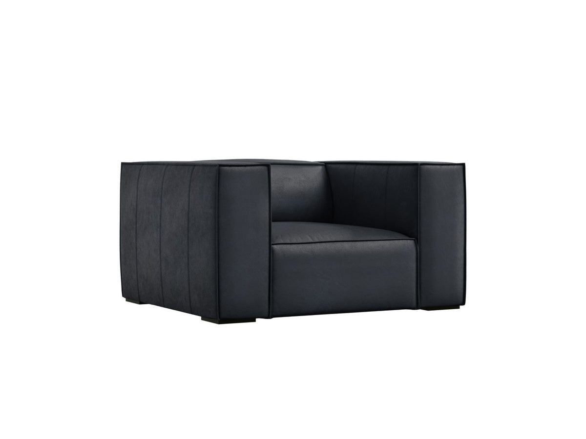 Sessel Turin aus Rindsleder in Grey Brown-Granada mit Massivholzrahmen aus Kiefer und Beinen aus schwarzem Buchenholz, 1 Sitzplatz.
