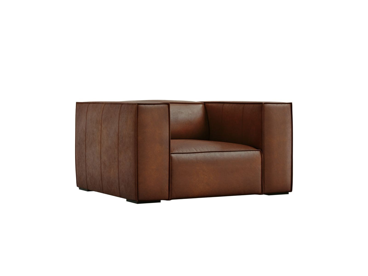 Sessel Turin aus Rindsleder in Grey Brown-Granada mit Massivholzrahmen aus Kiefer und Beinen aus schwarzem Buchenholz, 1 Sitzplatz.