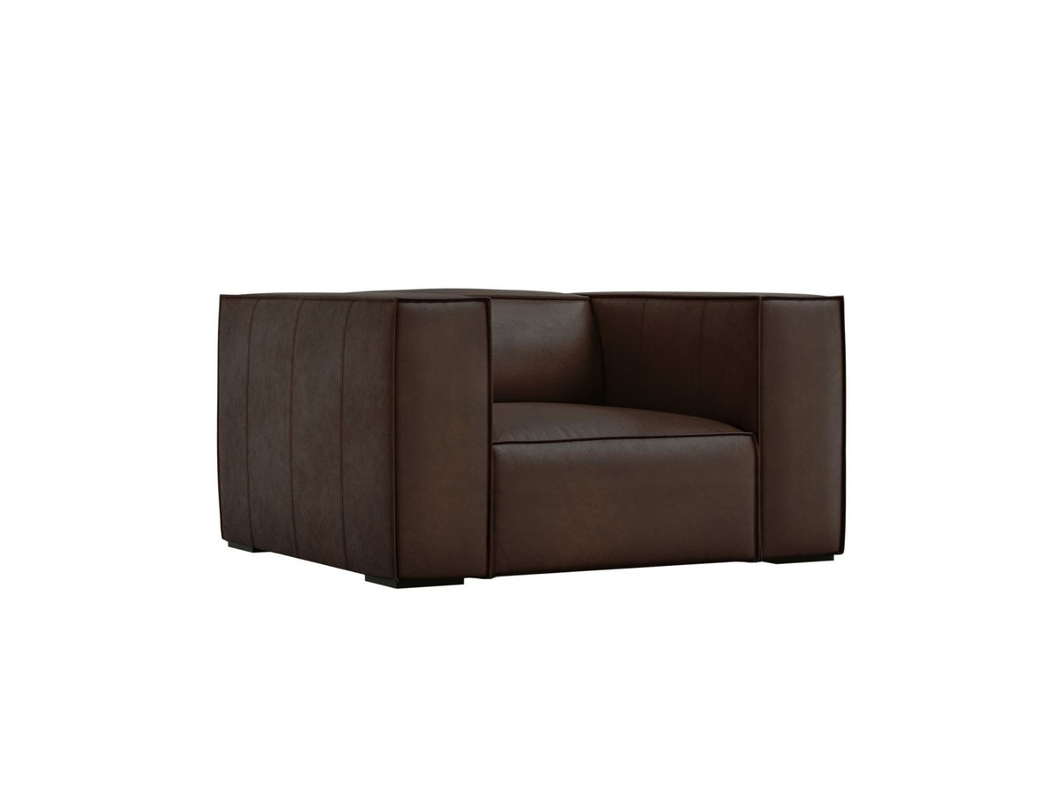 Sessel Turin aus Rindsleder in Grey Brown-Granada mit Massivholzrahmen aus Kiefer und Beinen aus schwarzem Buchenholz, 1 Sitzplatz.